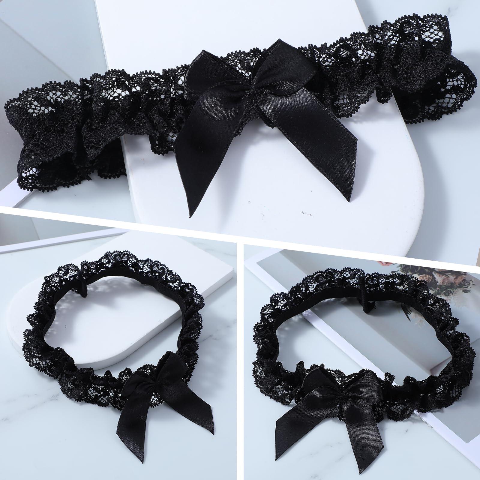 2PCS Lace Wedding Garter for Bride, Black Garter Belt with Bowknot, Sexy Thigh Garters for Women, Legthigh Garters Belt for Wedding, Party, Gifts for Women and Girls（13.39-23.62 Inches）
