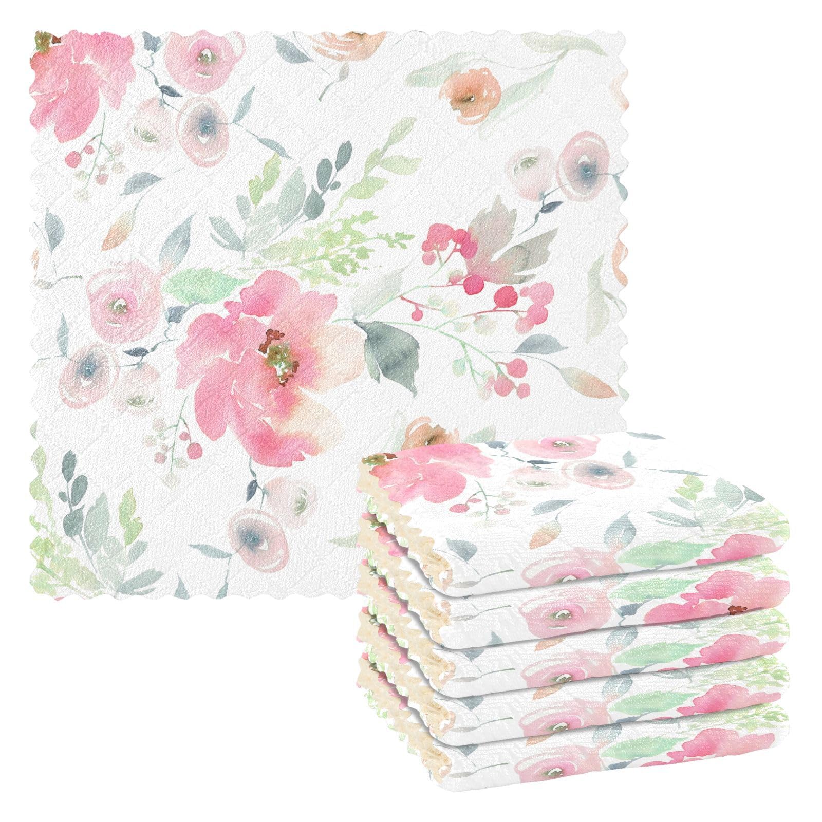 Foiosoh Paños de cocina de microfibra con patrón de flores para cocina, té, cocina, paños de cocina de rizo, toallas de mano de cocina, primavera, San Valentín, puerta, restaurante, 11 x 11 pulgadas