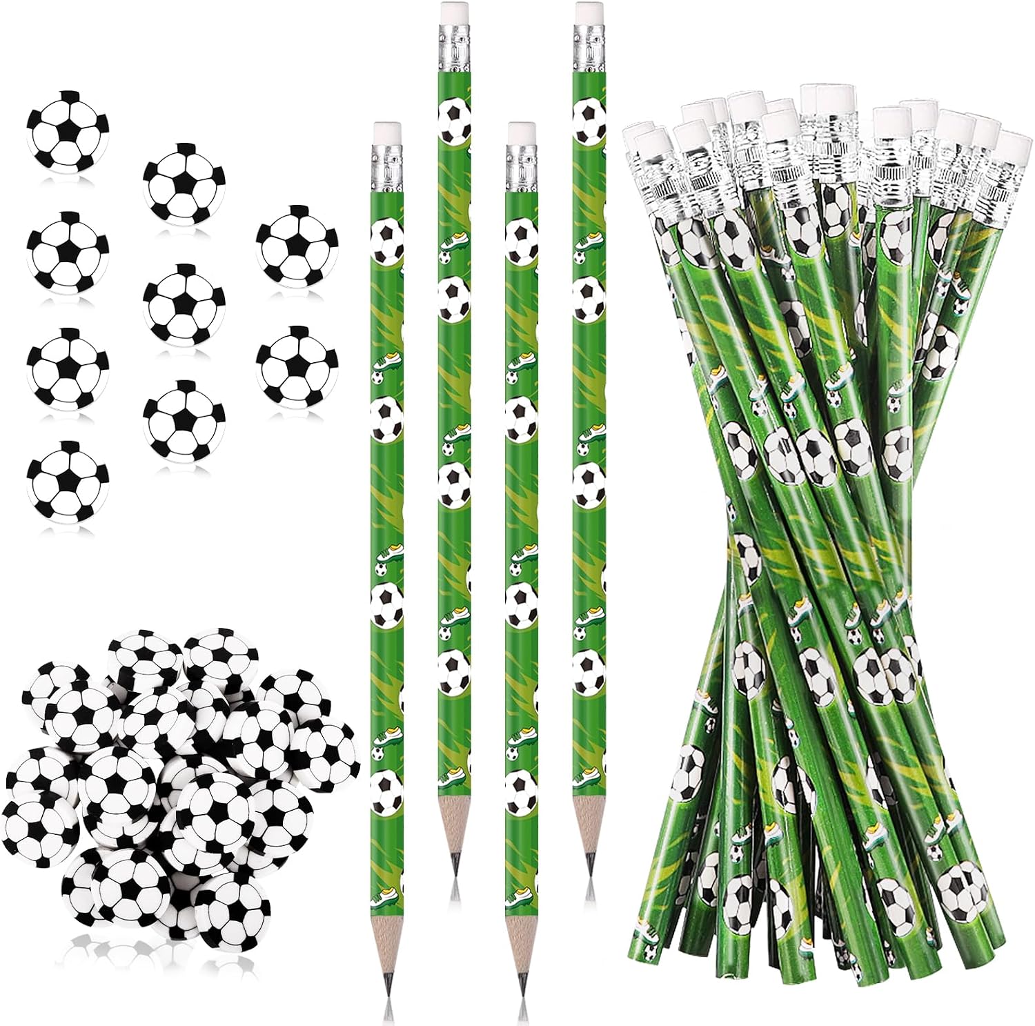 Miucat 36 Set Soccer Pencils and Erasers, Sport Writing Instruments, Fun Wooden Pencils for Kids, Party Favors for School, Office, Class Reward