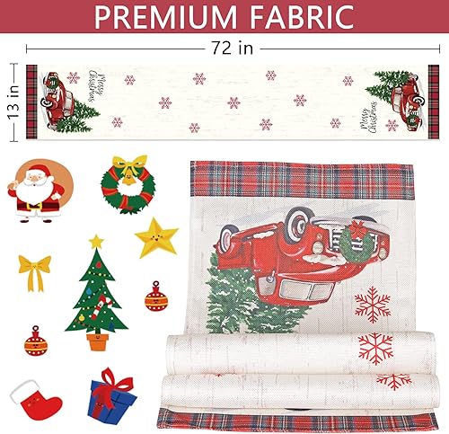 Miniatura 4 de Camino de mesa de Navidad, camino de mesa de camión rojo de 13 x 72 pulgadas para decoraciones de Navidad, decoración de mesa de comedor de cocina