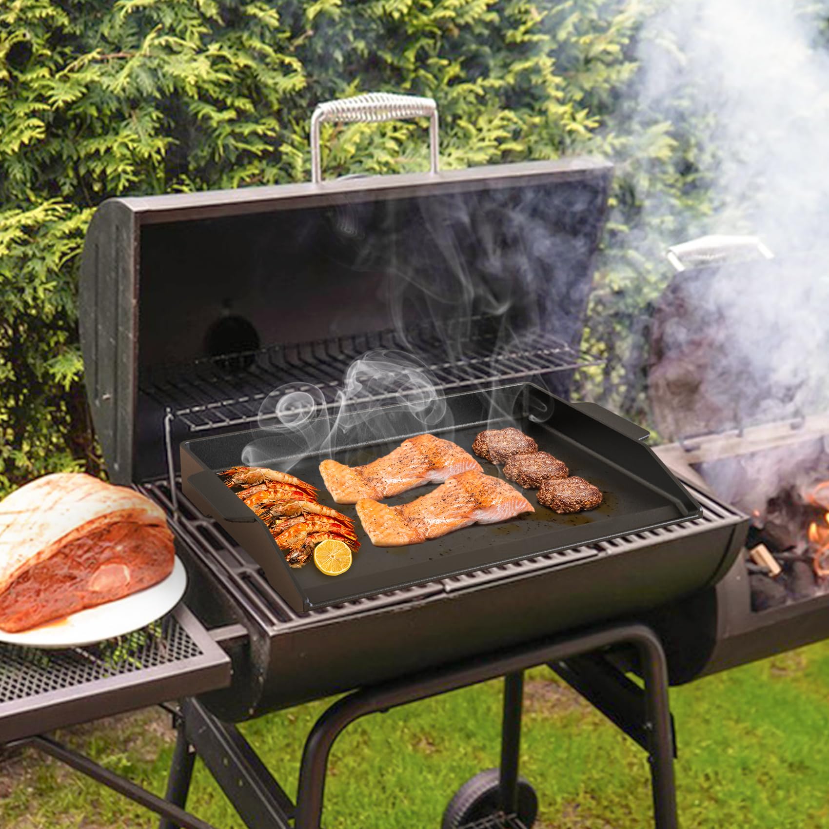 QuliMetal Piastra In Ghisa 45,7x35,6 Cm Con Manici - Smaltata Antiaderente, Pareti Alte Per Barbecue, Forno E Fornello