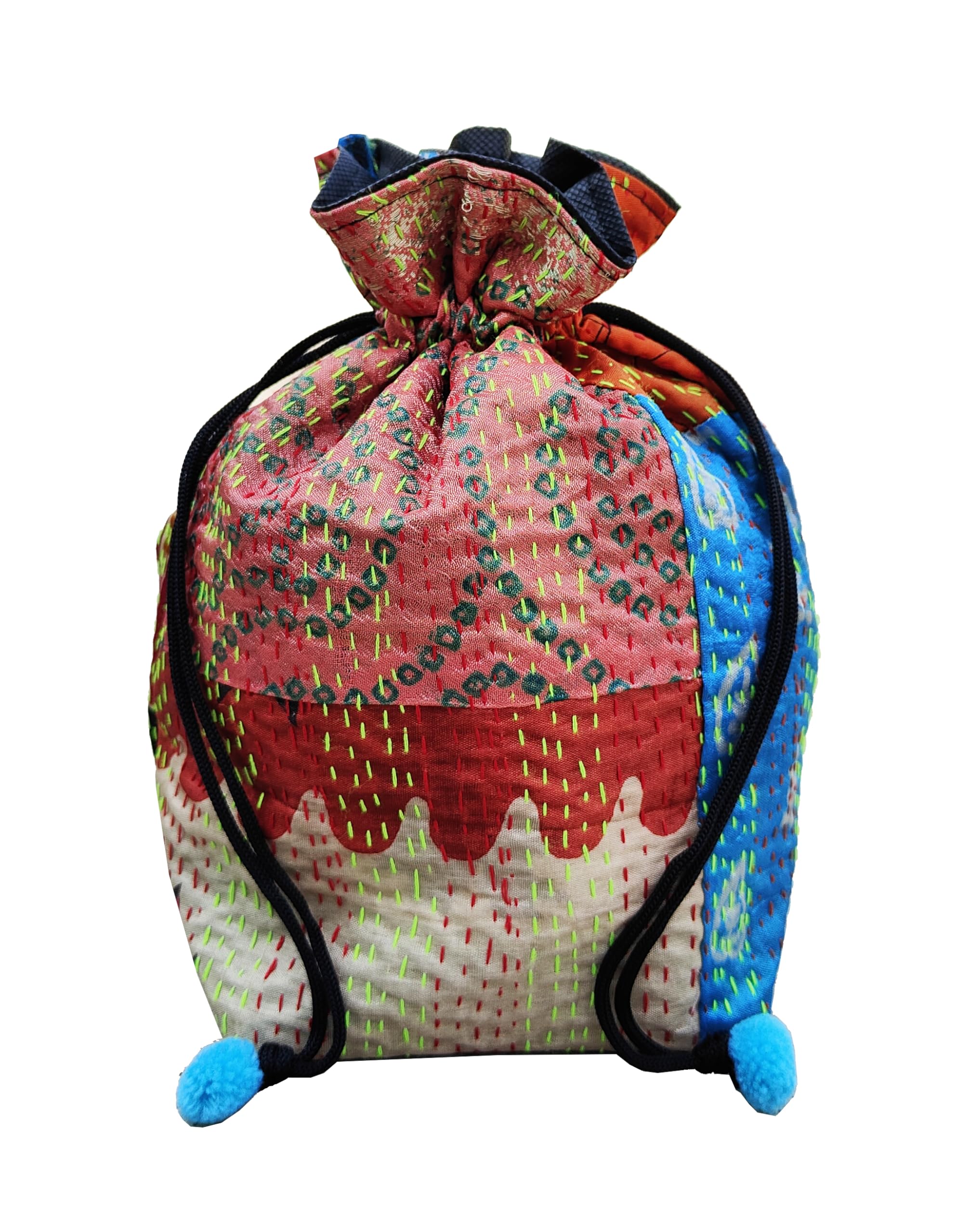 Silk Drawstring Closure Gift Potli Bags Pouches - 22 X 18 cm; Multicolour-image-28