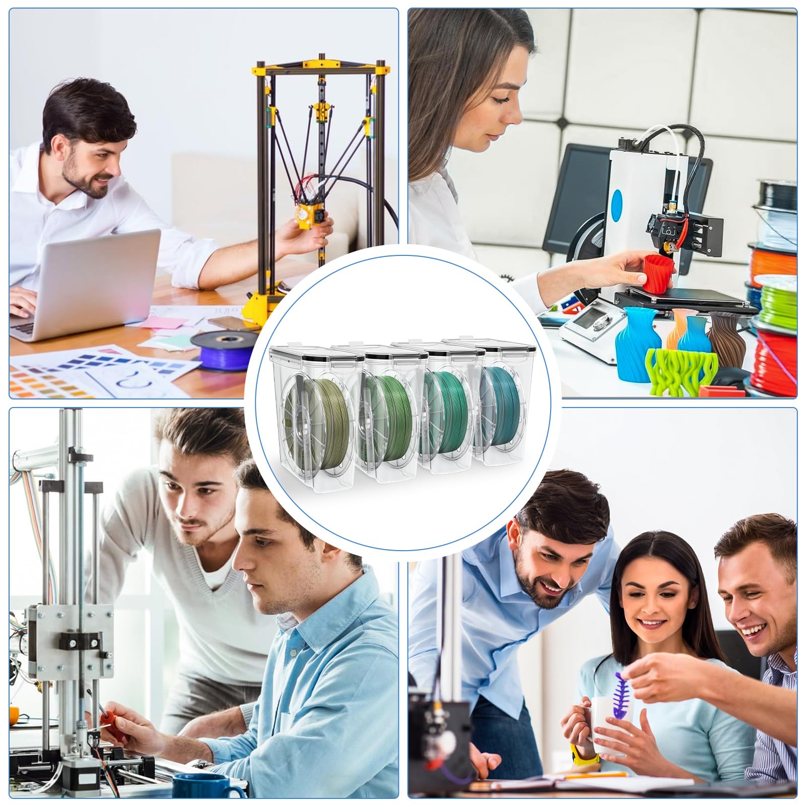Wiseten 4 pudełka do przechowywania filamentu do drukarki 3D, pojemniki na filamenty do druku 3D do zamykania i zabezpieczania, przenośne przechowywanie filamentu, odporne na wodę i kurz, 4 l