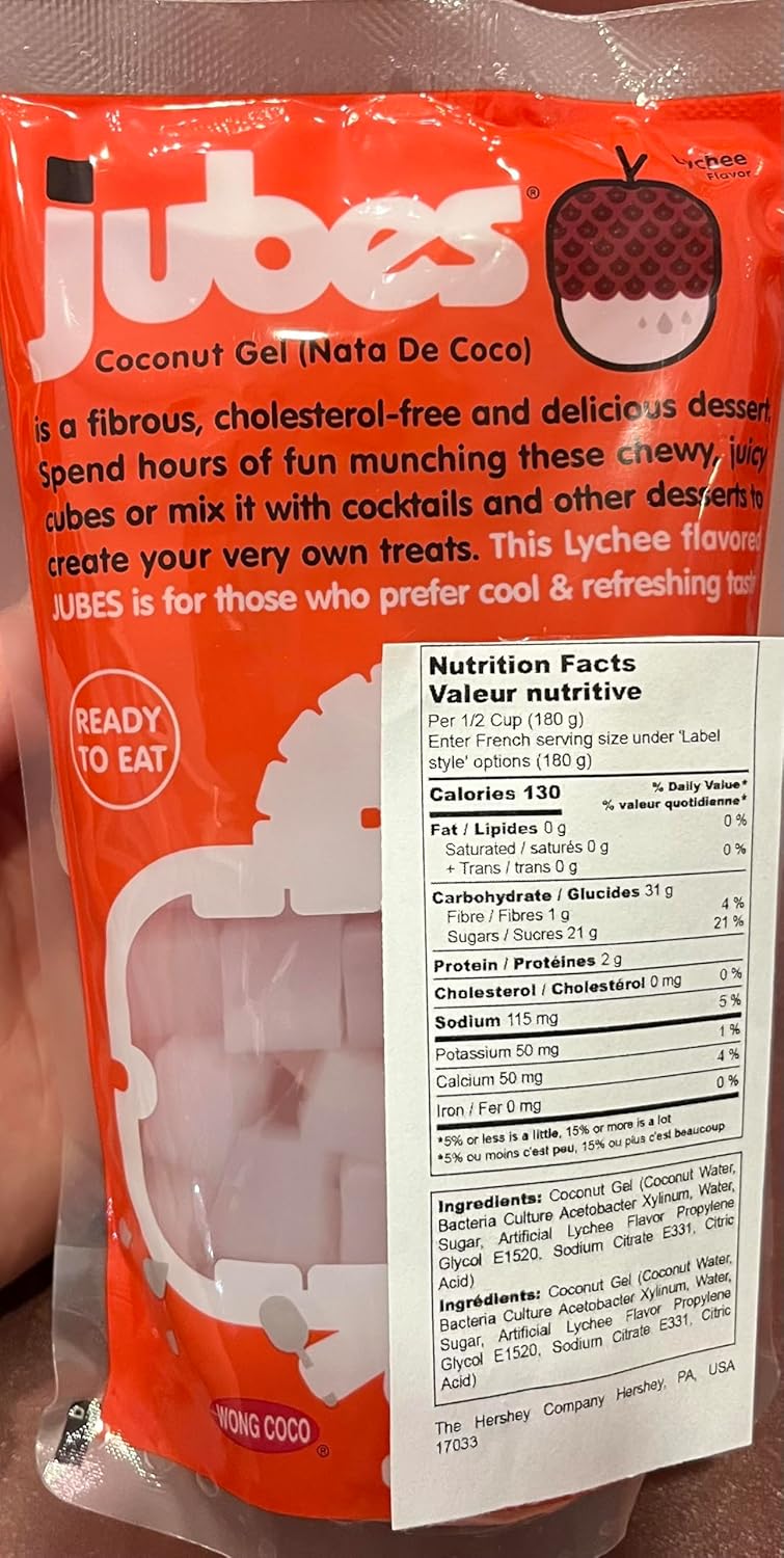 [Pack of 5] [Free Measuring Spoon] Jubes Nata De Coco 5 Flavor Assorted Combo (Pandan, Lychee, Mango, Strawberry, Grape) - 360 Gram