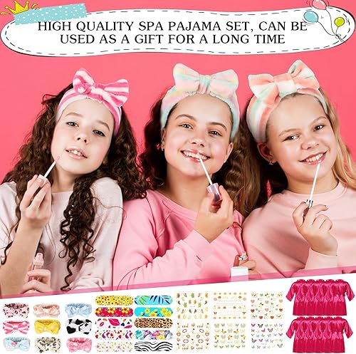 Miniatura 5 de Suhine 75 piezas de suministros de fiesta de spa para niñas, fiesta de pijamas, regalos de niña, incluye 6 batas de satén, 6 bolsas de mano, 6