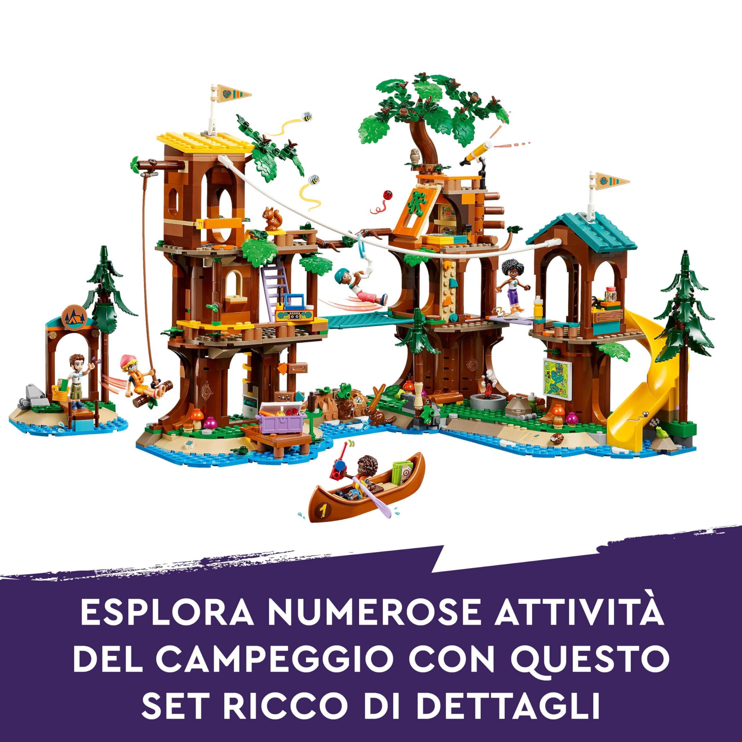 LEGO Friends La Casa sull’Albero al Campo Avventure, Gioco Educativo per Bambine e Bambini da 8 Anni con Casa da Costruire, 5 Mini Bamboline e 5 Animali Giocattolo, Idea Regalo di Compleanno 42631