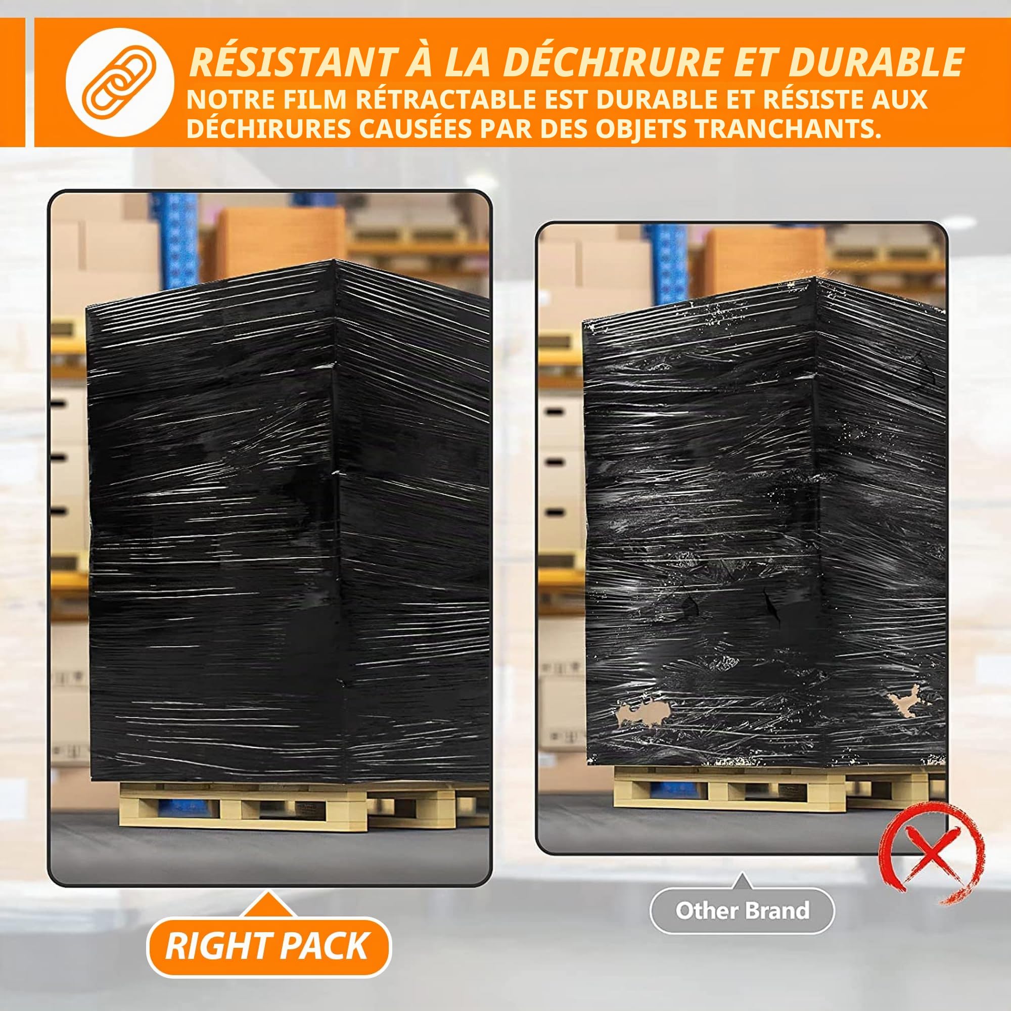 Rouleau de Film Étirable Noir pour Emballage et Déménagement de Colis et Palettes, 400mm x 300m 17µm 6 unité, Film plastique Résistant et Extensible pour Usage Industriel et Domestique