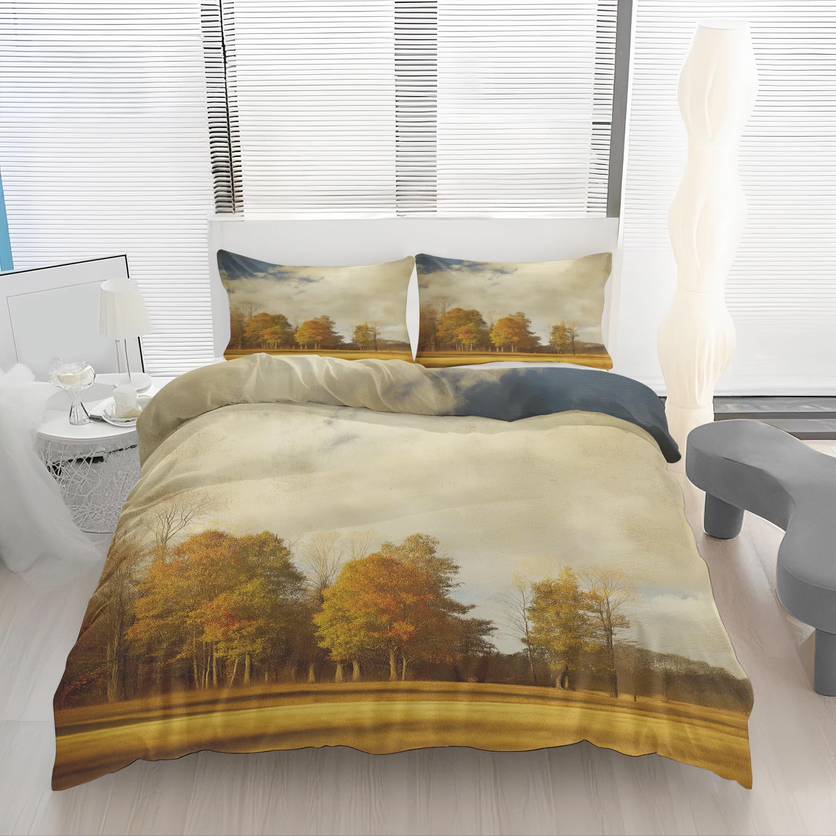 Parure de lit 240x220 arbre forêt avec housse de couette imprimée paysage