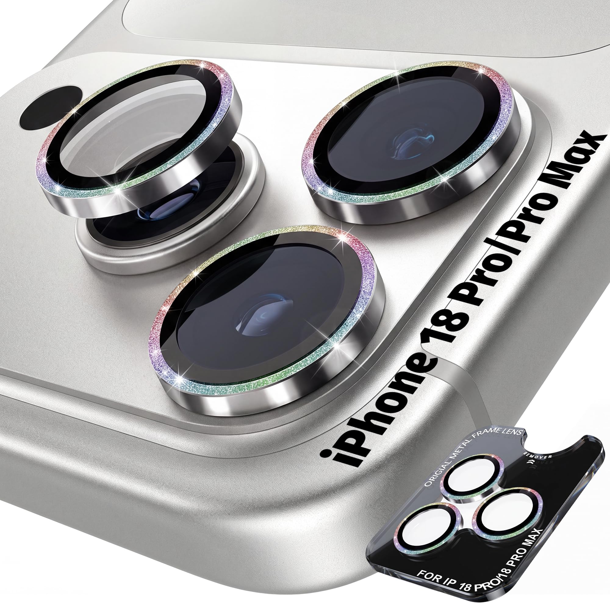 Orzero 9H Glass Camera Lens Protector for 18 Pro/18 Pro Max-Colorful, 1 Set