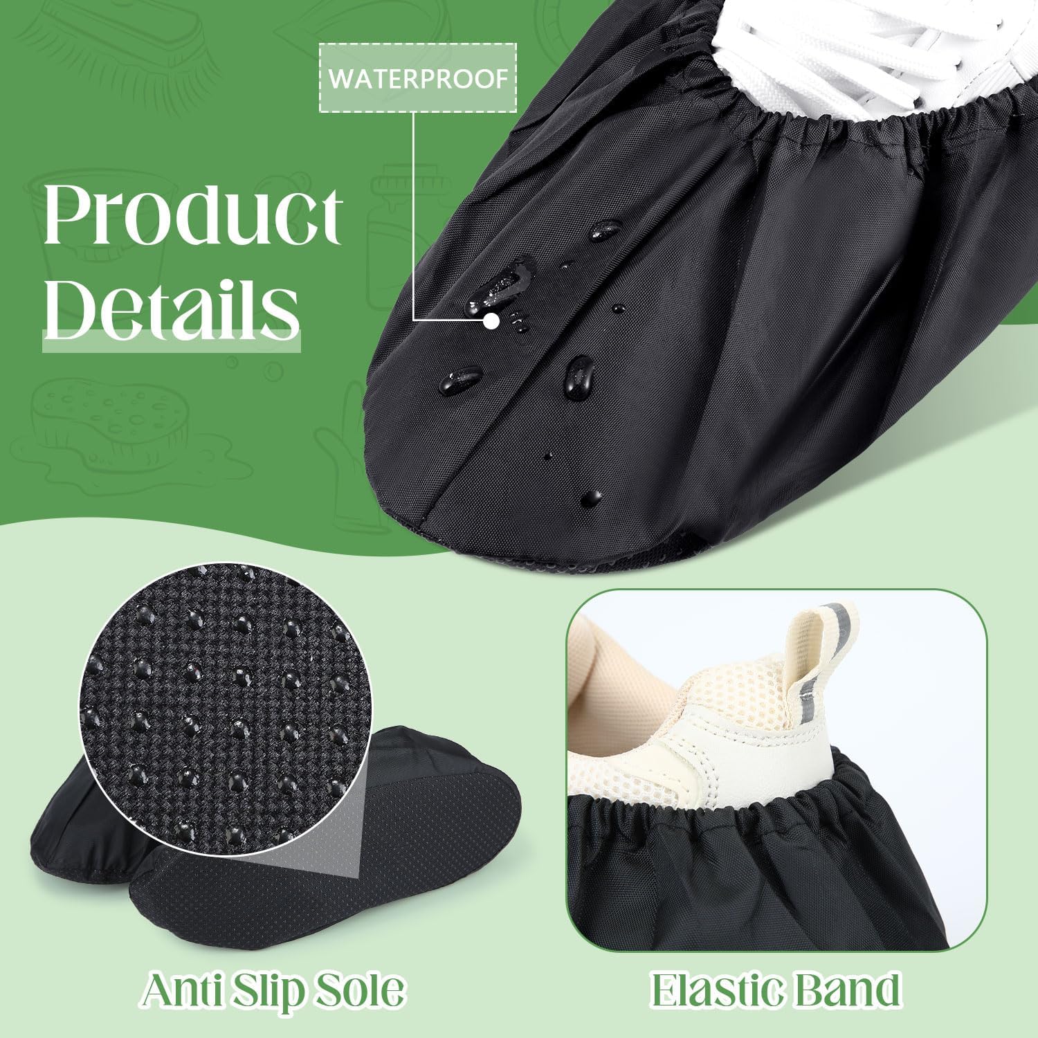 Frienda 8 Pairs Non Slip Reusable Shoe Covers Waterproof Boot Covers for Household Carpet Floor Protection Machine Washable (Medium) - Image 3