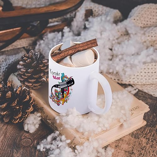 Vista 16 de 3dRose Karaoke Star Singer - Taza de dos tonos con micrófono de vector de arte pop moderno, colorido, 11 onzas, azul/blanco