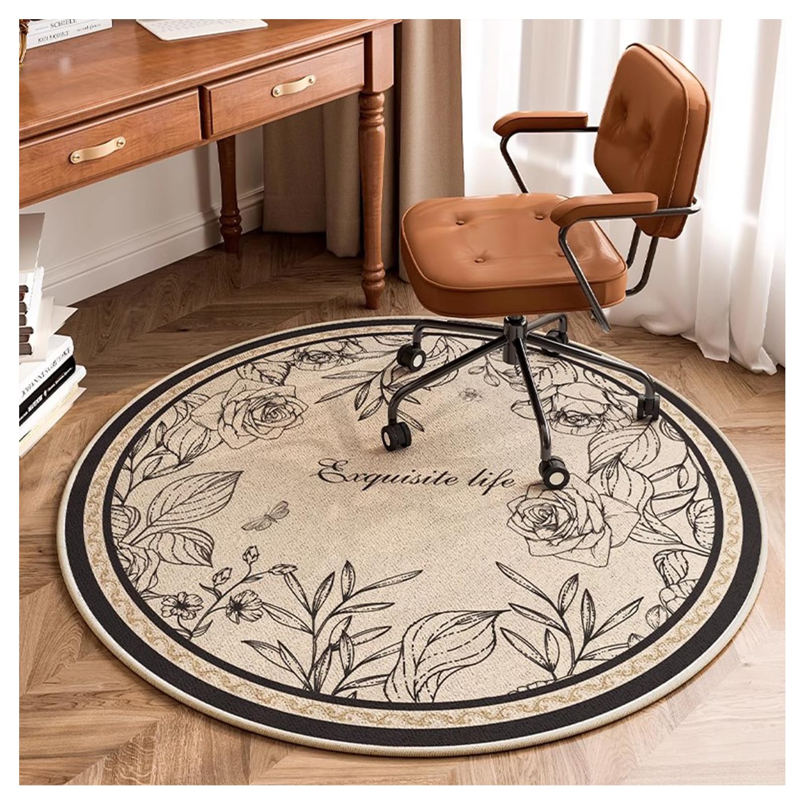 Ergocar Bomisian Style Round Carpet Retro Carpet Ultra-Thin Soft Non-Slip Washable Suitable For Bedroom, Entrance, Dining Room, Family Dormitory