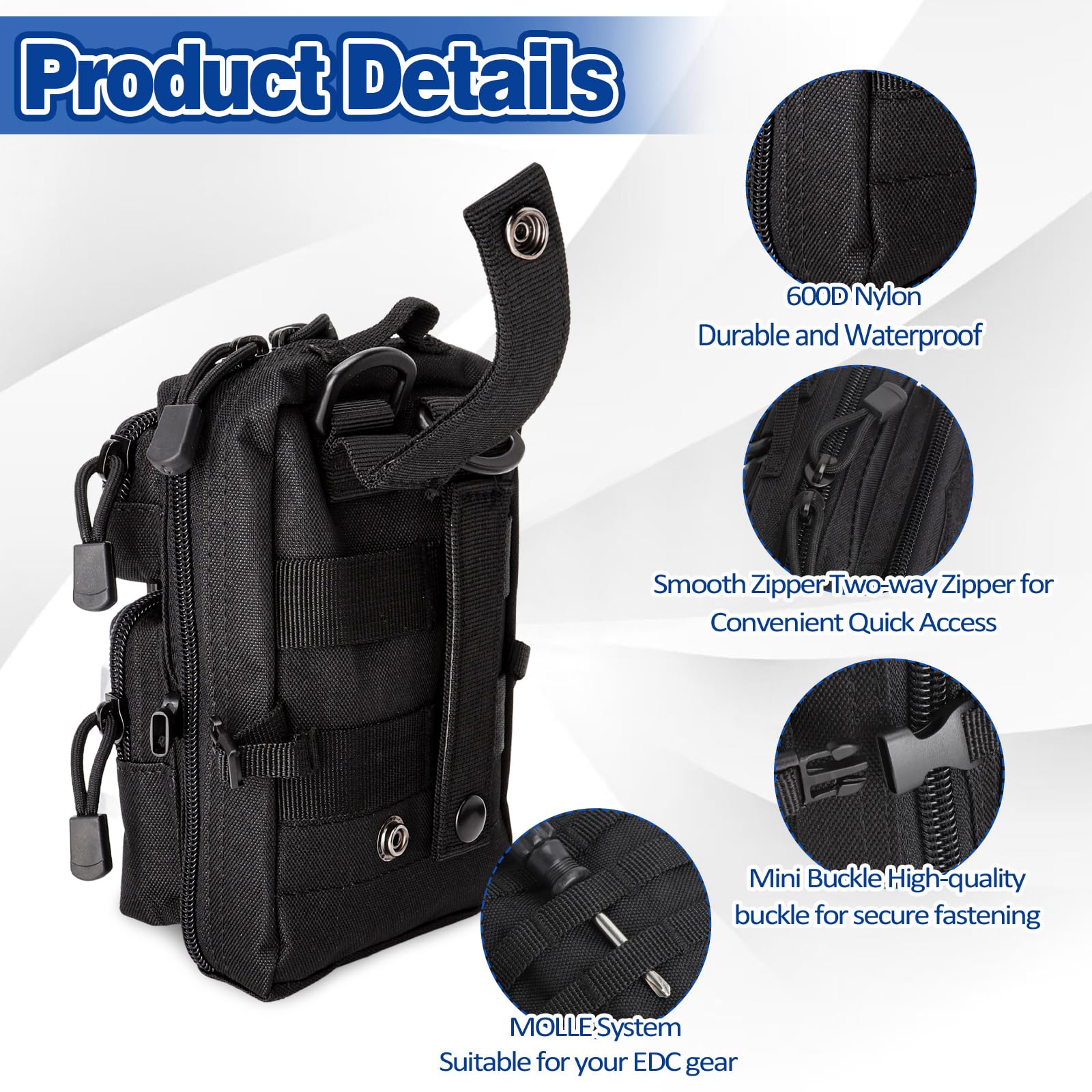 Torba taktyczna EDC, torba na biodro Molle, torba narzędziowa EDC, wielofunkcyjna torba na telefon, mini torba na biodra, do kempingu, wędrówek, jazdy na rowerze, z paskiem na ramię i