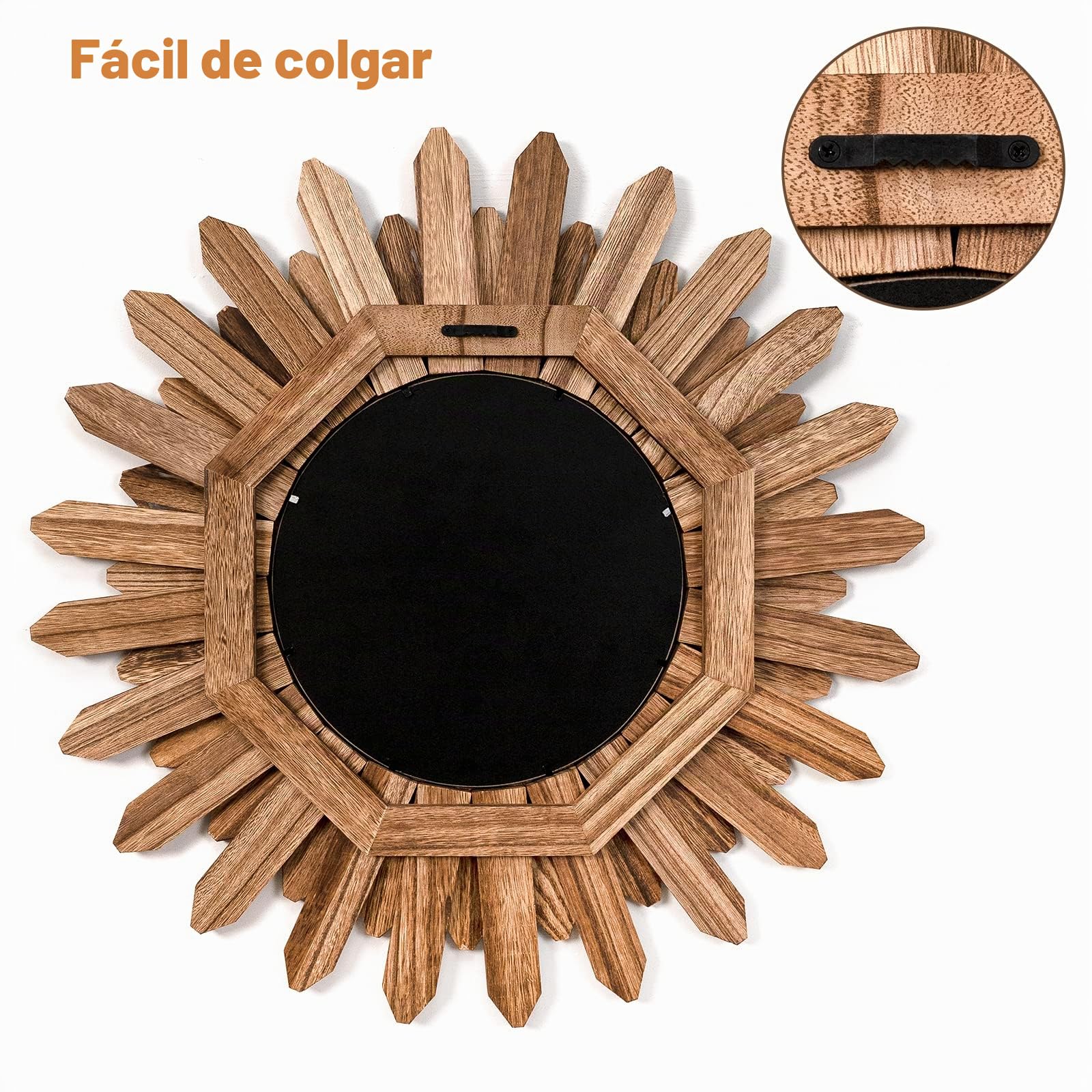 Espejos Decorativos de Pared, 53cm Espejo Redondo Madera Pequeño, Bohemia Decoracion Habitacion, Espejo Pared para Entrada Recibidor, Baño, Dormitorio, Salon (Marrón Retro)