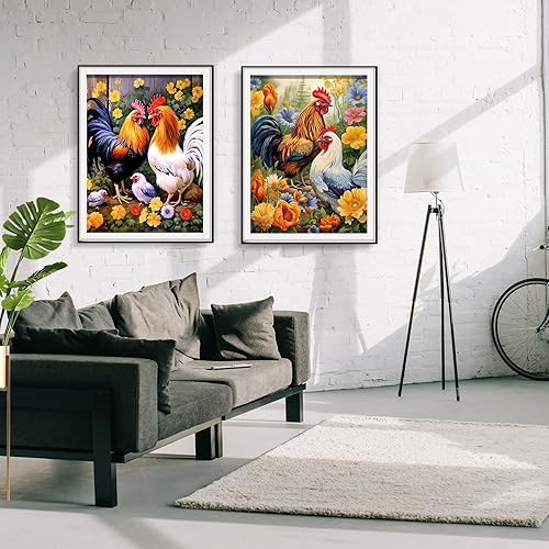 Miniatura 8 de JOOZ 2 piezas de pintura de diamante de pollo 5D de taladro completo de pollo, kit de pintura de diamante para adultos, pintura de diamantes de