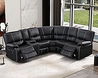 Bonzy Home L-Shaped Manual Recliner Sectional Sofa, Faux Leather Black Corner Couch with Cup Holders & Hidden Storage