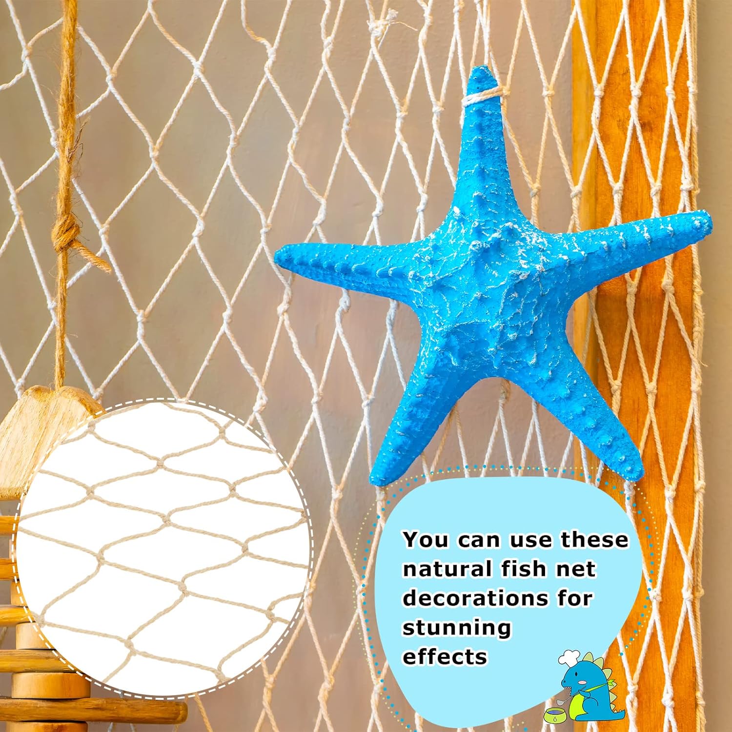 Chumia 12 Pcs Fish Net Decorative Hanging Party Supplies 78.7 x 59 Inch Nautical Party Decorations Natural Cotton Fishnet Accessory for Hawaiian Pirate Fishing Theme Supplies (Beige)