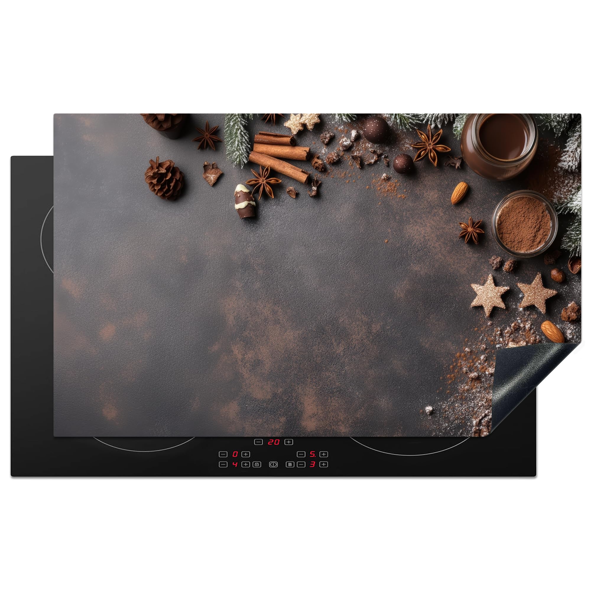 KitchenYeah© Induction Hob Protector Mat 20.5"x33.5" / 85x52 cm Stove Cap Top Cover Kitchen Cooker Covers for Electric Hobs Vinyl Cinnamon - Christmas - Brown - Bronze