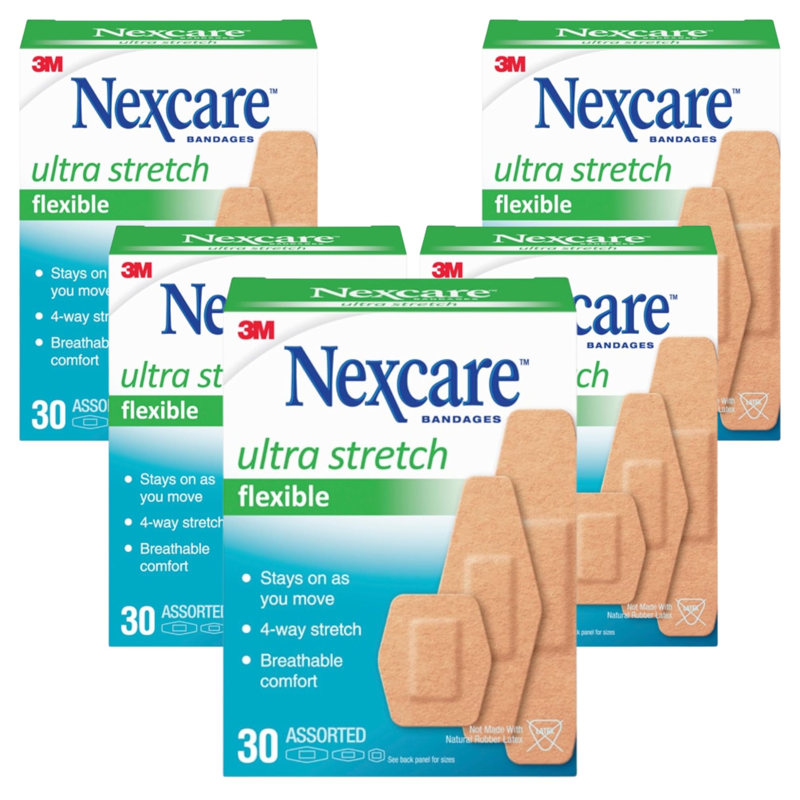 Nexcare Comfort Flexible Fabric Adhesive Bandages, Assorted Sizes, 150 Count (Pack of 5), Breathable and Latex-Free, All-Day Protection for First Aid of Minor Cuts and Scrapes