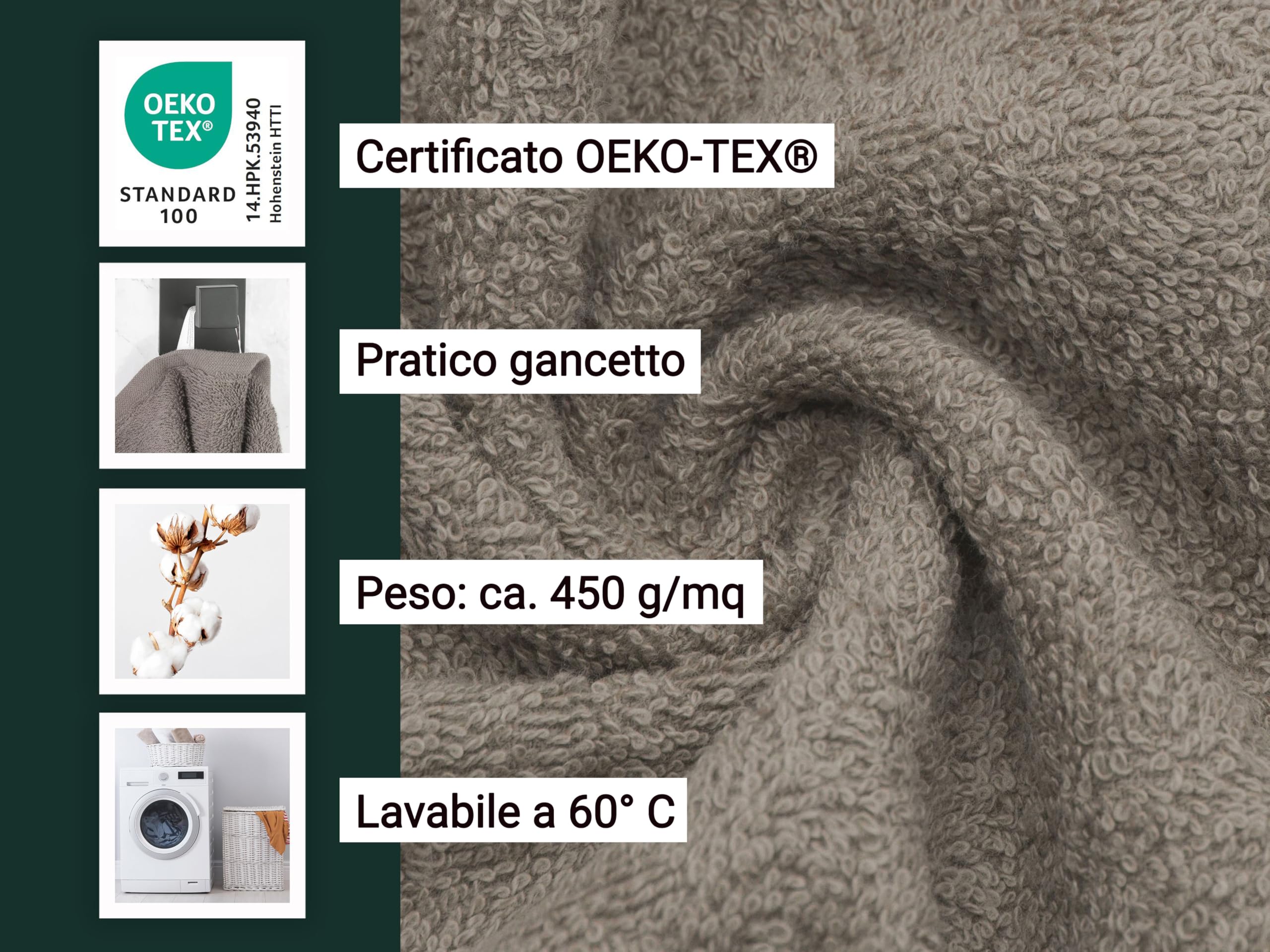 ZOLLNER 10 asciugamani per ospiti - piccole lavette morbide in 30x50 cm - lavabili a 60°C - cotone - fango - qualità alberghiera - certificat - Oeko Tex®
