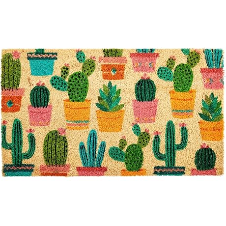 Juvale Natural Coco Coir Door Mat with Cactus Design