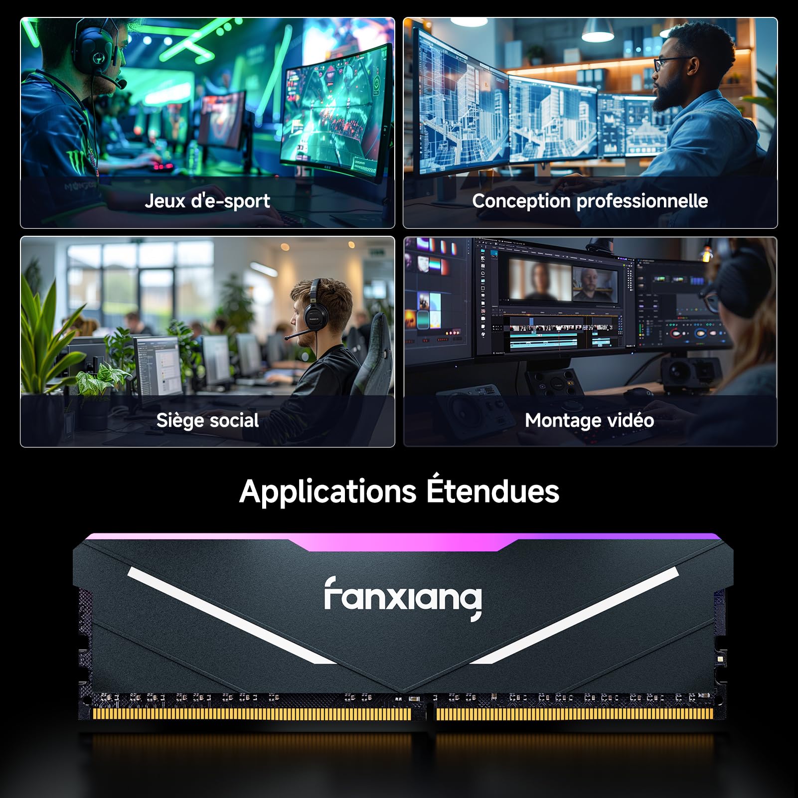 fanxiang RGB RAM DDR4 32 Go (2x16 Go) 3600 MHz CL18 V1.35, Une Mémoire RAM d'Overclocking pour Les Ordinateurs de Jeu de Bureau, Compatible avec Intel XMP 2,0 et AMD