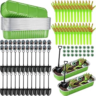 24 Sets Halloween Zombie Hands Cake Decorations, Halloween Baking Supplies | Zombie Hands Tombstone Toppers Loaf Baking Pans with Lids Shovel Spoons Plastic Eyeballs for Halloween Party Decor Supply