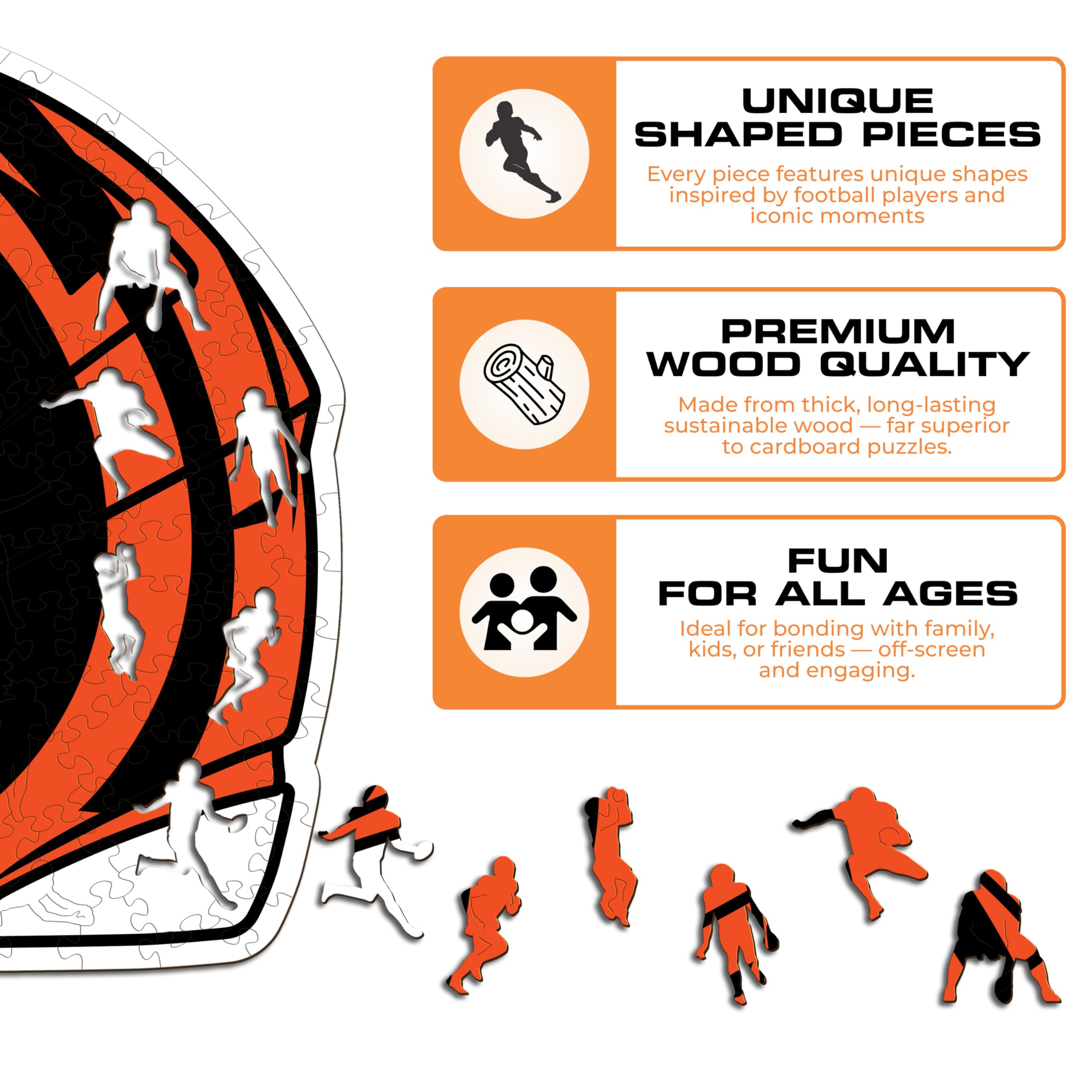 Iconic Puzzles -Oficjalnie licencjonowane 100% zrównoważone drewniane puzzle, Cincinnati Bengals Color, M, 270 sztuk