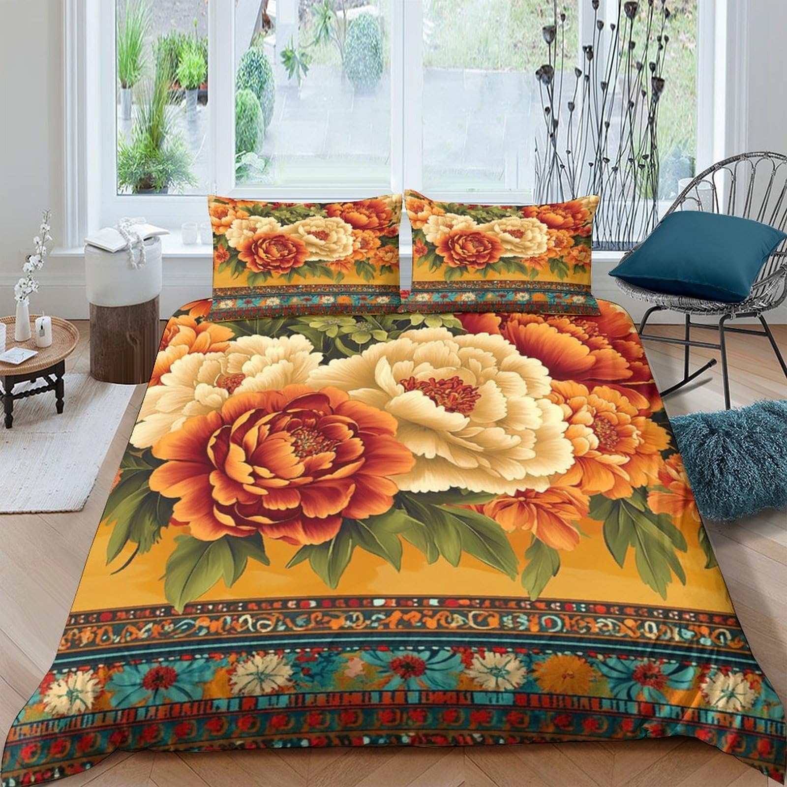 Ctjqhvkz Style-8 3D Printed Vintage Floral Fitted Sheet Microfiber Soft Breathable Peony Blossom Bed Cover For Bedroom Dorm Mattress Protection Decor Single（135X200cm）