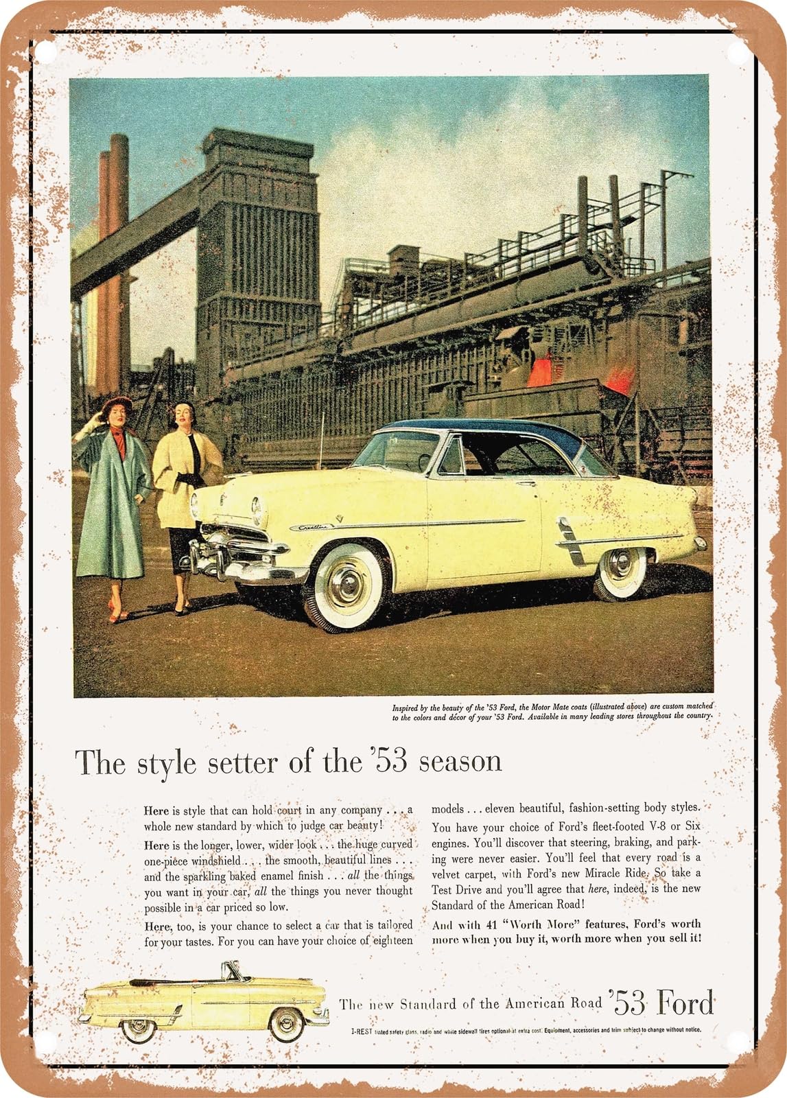 METAL SIGN - 1953 Customline Victoria and Convertible Vintage Ad home decor