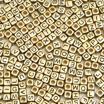 1000pcs Square Letter Beads for Bracelets, 6x6mm Gold Cube Alphabet A-Z Beads for Jewelry Making Friendship Bracelets Cube Gold
