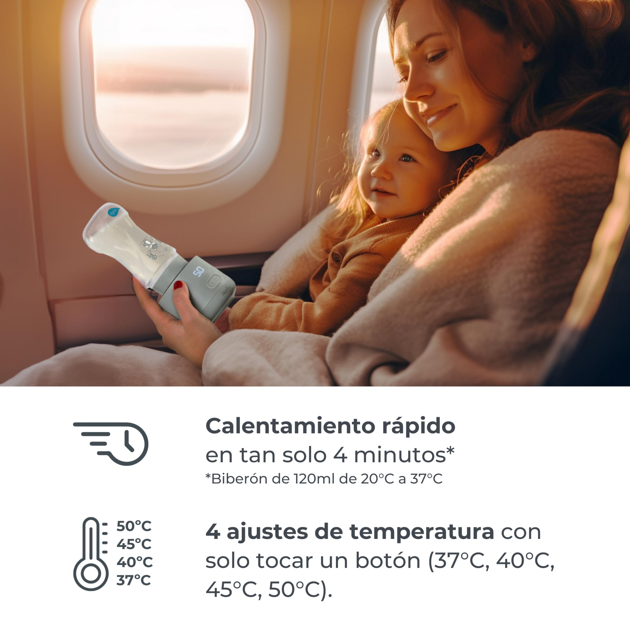 Nuvita 1162 Calientabiberones portátil universal Warm'n'Go con USB - Calentamiento rápido, 4 ajustes de temperatura, fácil de transportar con cierre hermético, calienta hasta 8 biberones