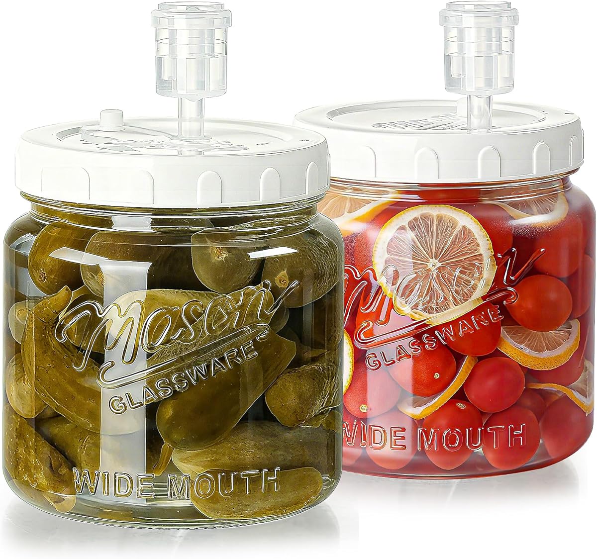 2 Pack Fermentation Jars with 3 Airlocks, Half Gallon Glass Jars with Airtight Lid, 64 oz Wide Mouth Mason Jar with Scale Line for Pickling, Mead Making, Kimchi, Sourdough and Food Containers