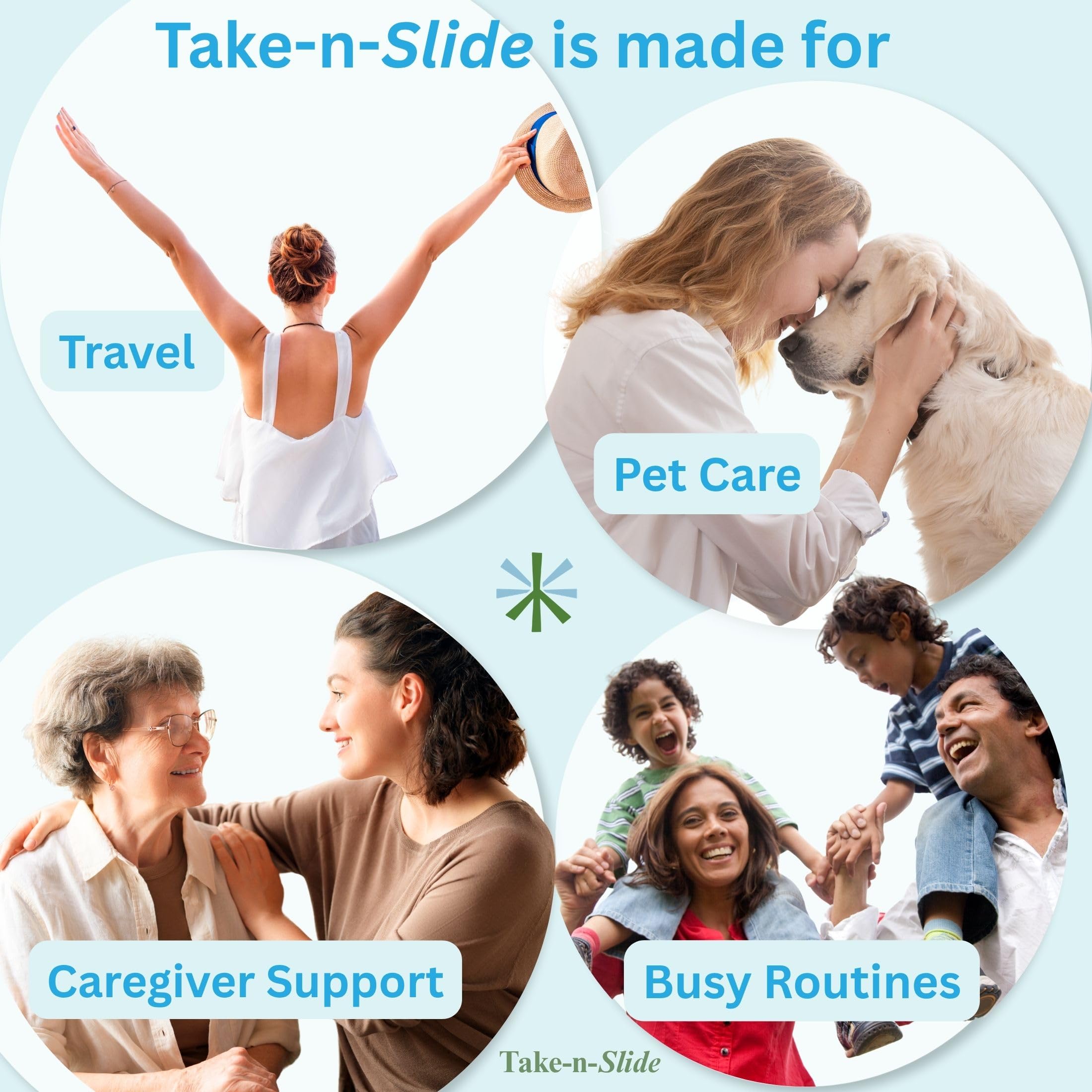 Take-n-Slide - Paquete de 5 rastreadores de medicamentos y recordatorios, reutilizables para despegar y pegar, se adhieren a tu botella, medicamentos para 7 días, vitaminas, mascotas, organizador de