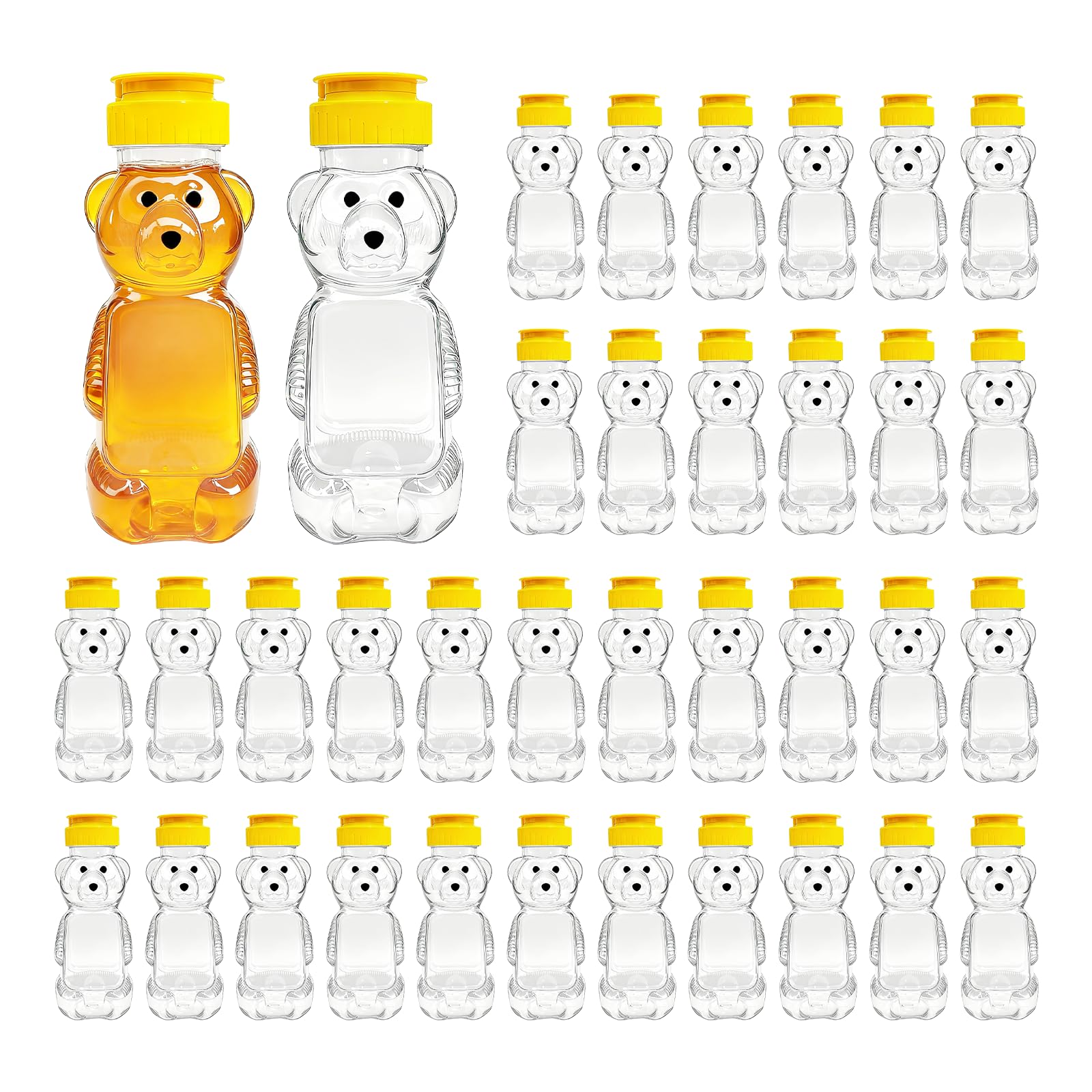Pesilo 36 Pcs Honey Bear Bottle, 8oz Plastic Honey Squeeze Bottle Honeybear Squeeze Jars, Cute Empty Container with Yellow Flip-top Lid for Syrup