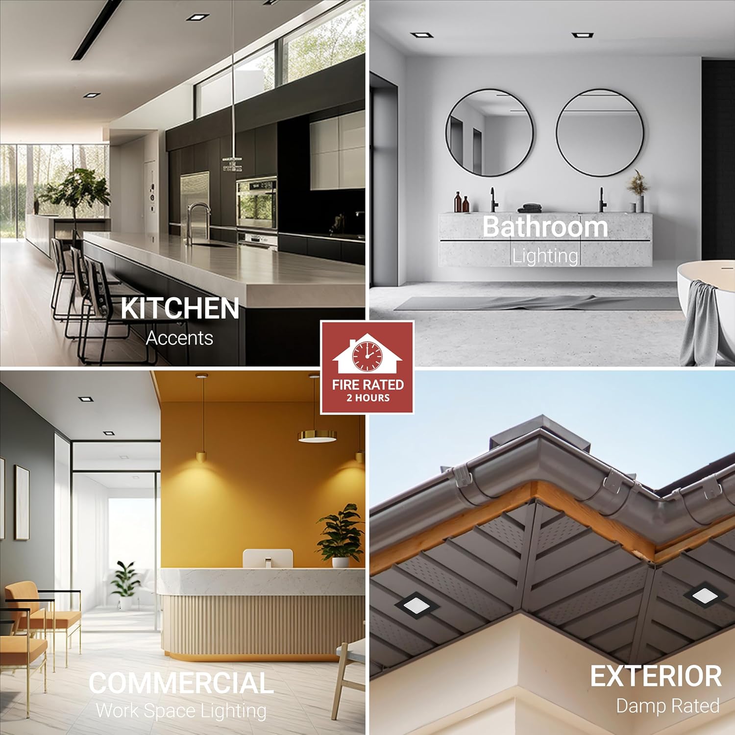 NUWATT 2 Hour Fire Rated Recessed Lighting 6 Inch, Square LED Lights, 5 CCT 2700K/3000K/3500K/4000K/5000K, 15W, Dimmable 1200LM, Black Recessed Lights, Wet & IC Rated, ETL, No Tenmat Needed, 6 Pack