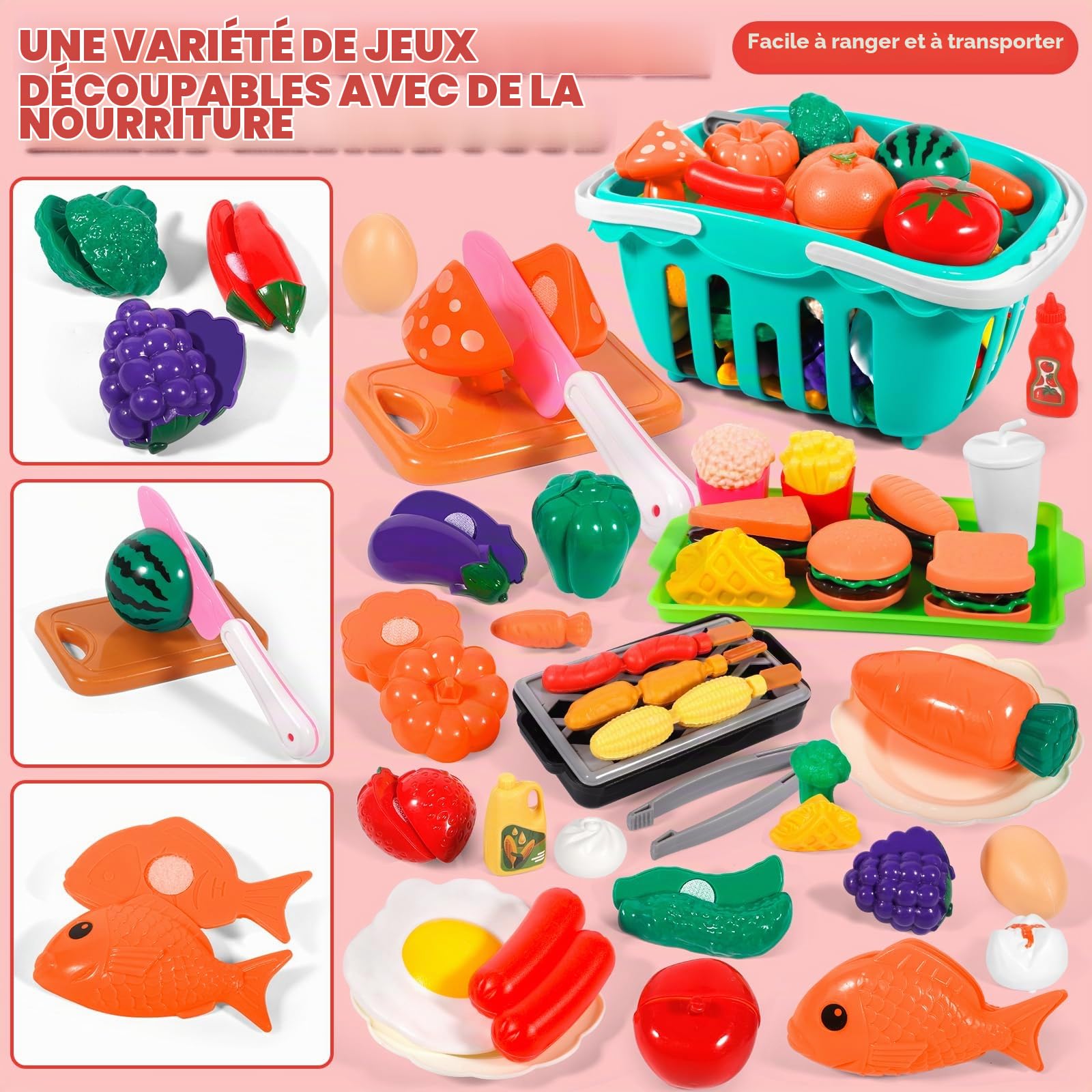 Set De Cuisine 72 Pièces PQETBV - Légumes à Couper, Casseroles, Cadeau Jeu D'imitation 3-5 Ans