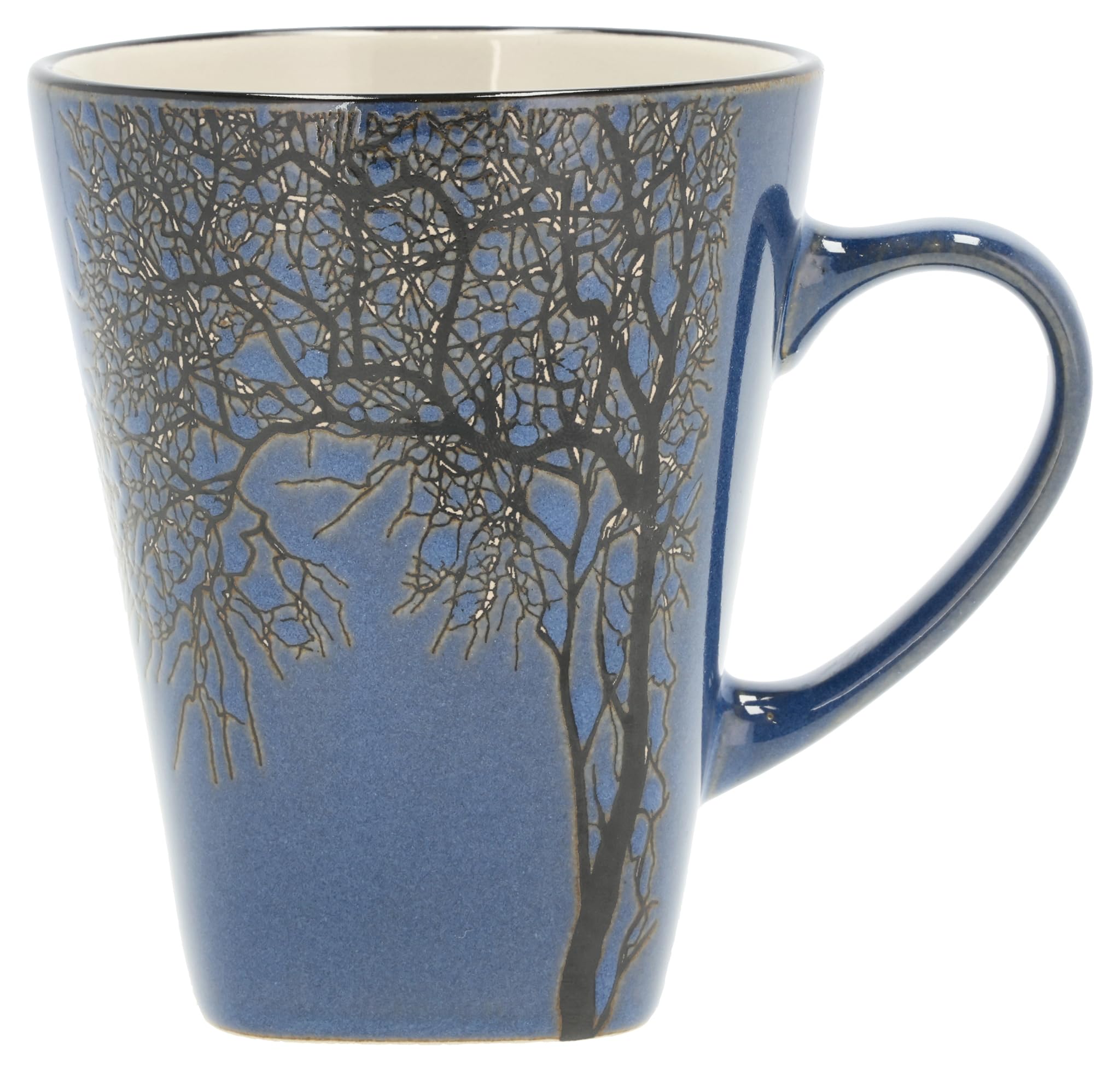 Villa Collection - Hela Mug Dia 35 cl - Tasse en Grès 9 x 11 cm - Café & Thés - Resistant & Design - Motif Bois - anniversaire, fête des mères, fête des pères, noel - Bleu foncé