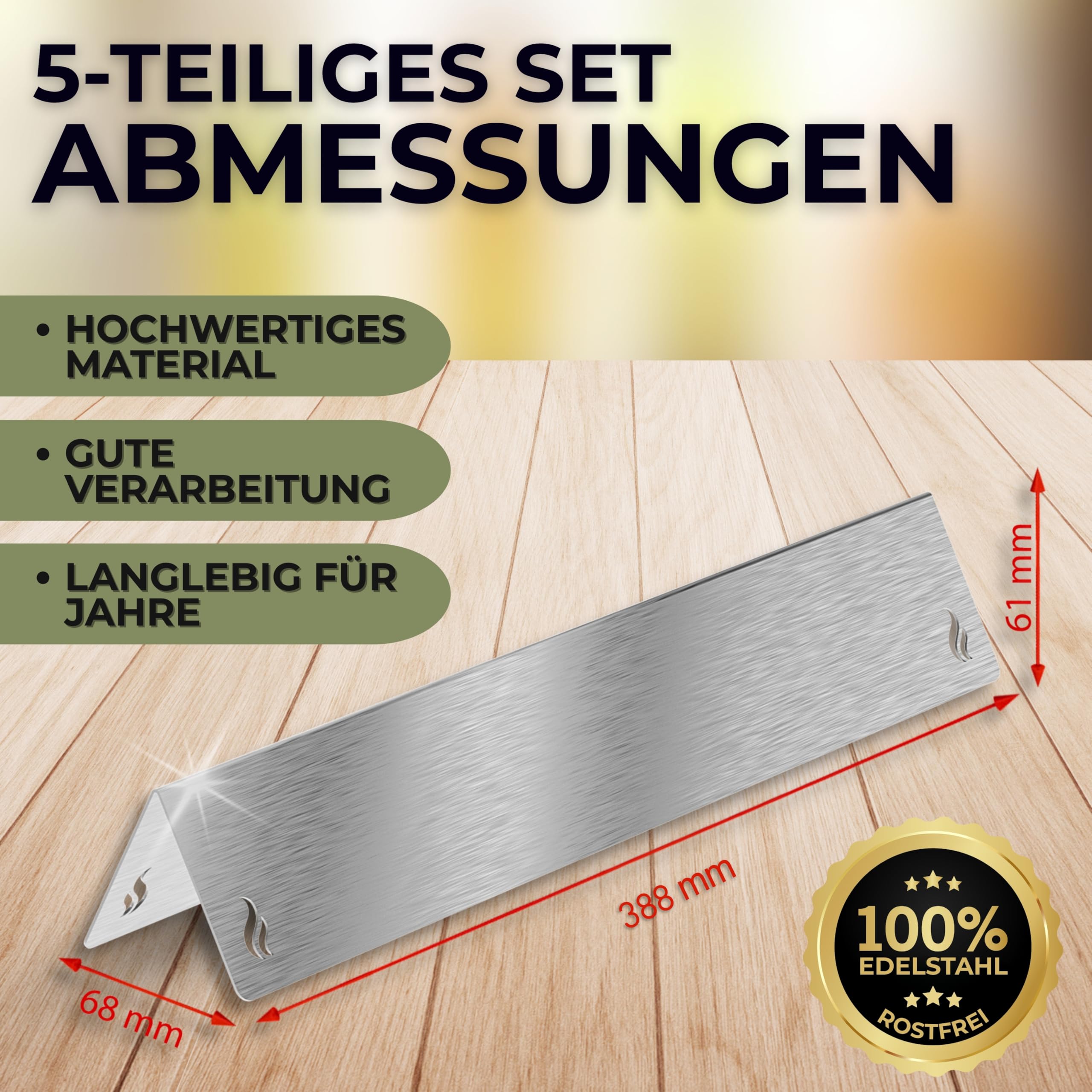 Urhome Aromaschienen & Brennerabdeckung für Weber Spirit 310/320/330 ab 2013 | Edelstahl 5er Set – passend als Alternative zum Weber Ersatzteil 7636 | Made in Germany