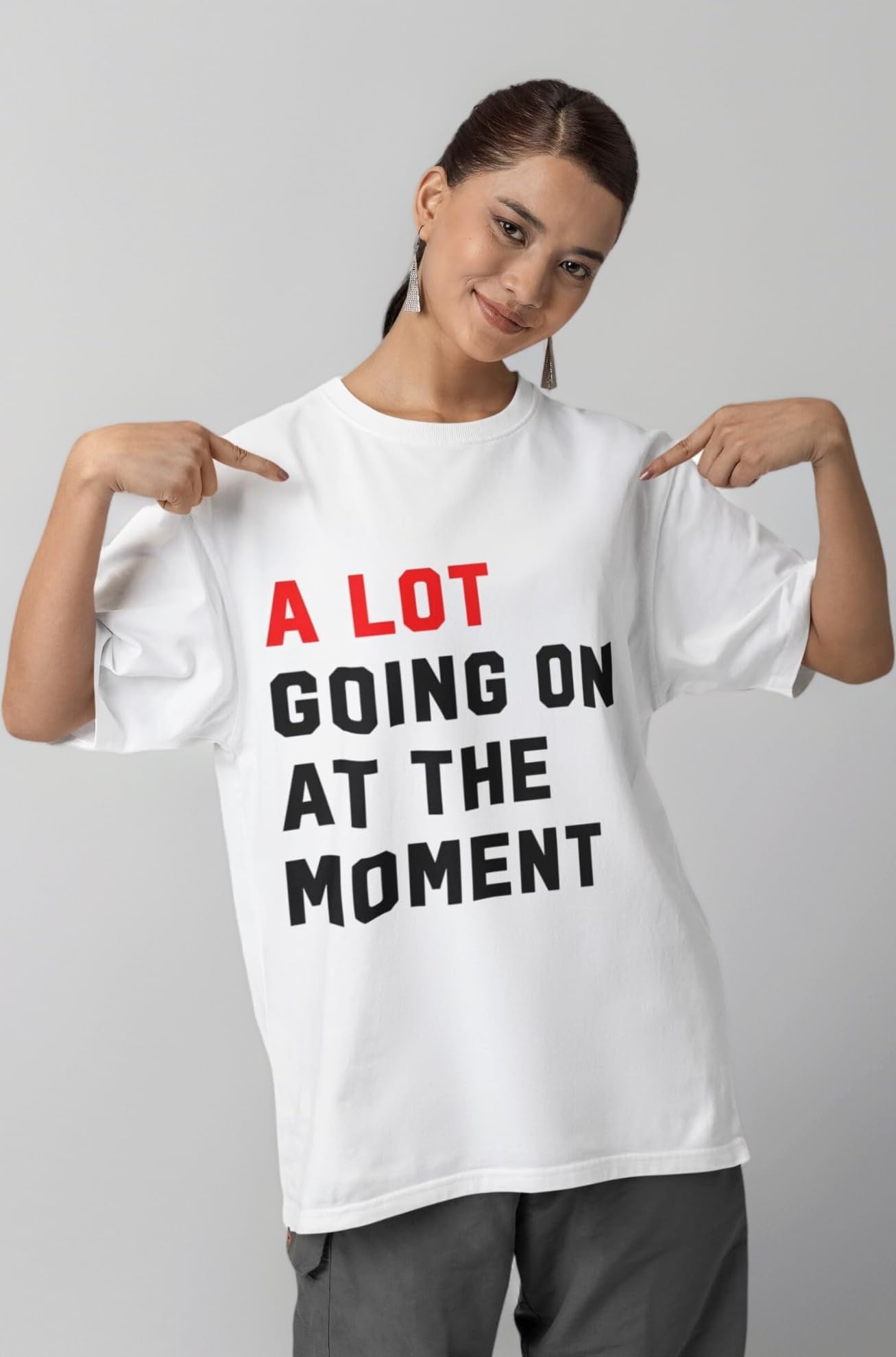 Oversized Cotton Graphic Print Taylor's Music Album TS A Lot is Going at The Moment Drop Shoulder T-Shirt for Women and Men