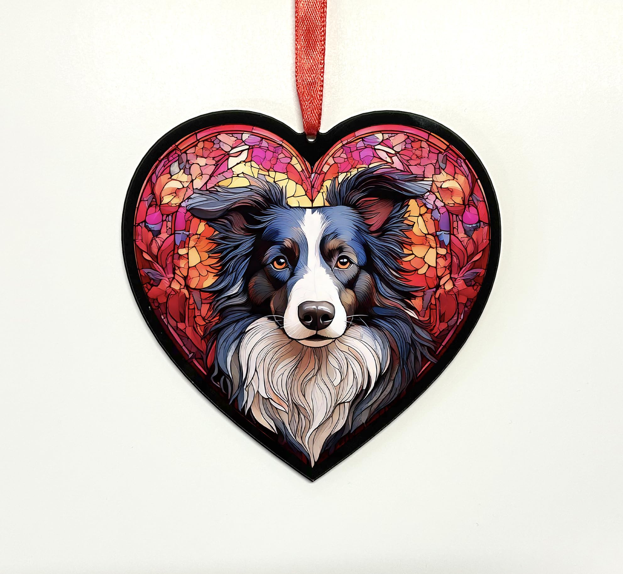 Border Collie Heart Suncatcher - Memorial or Gift for Dog Lovers - 13cm