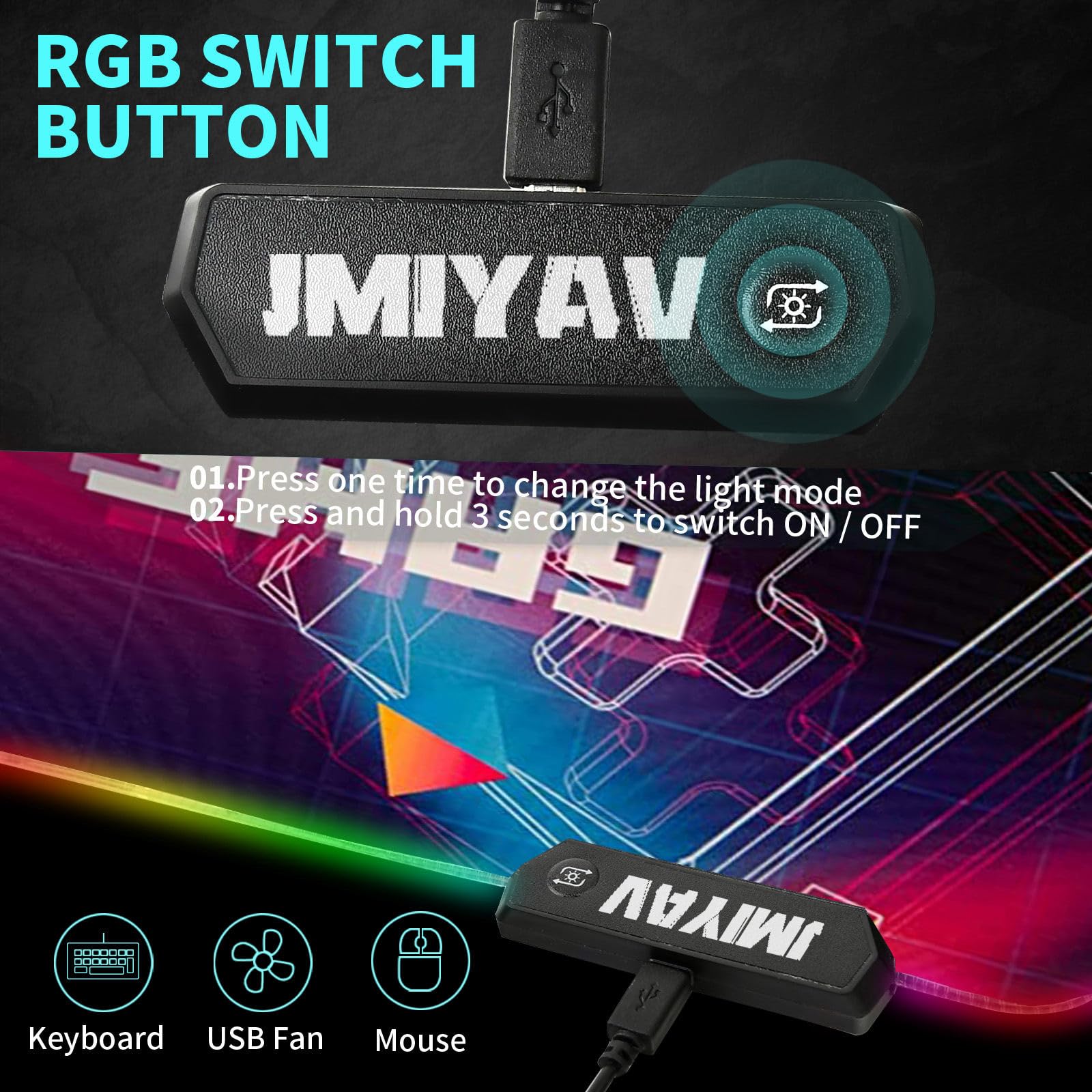 JMIYAV RGB Gaming Mouse Pad - Led Extended Large Black Desk Pad - Non-slip Rubber XL XXL - For Gamers 800 x 300mm Sheet