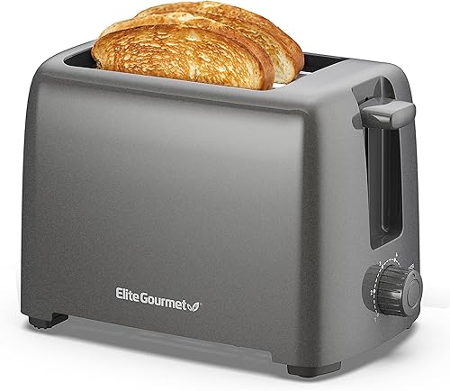 Elite Gourmet ECT1027G - Tostadora Cool-Touch de 2 rebanadas, 6 ajustes de tostada y función de cancelación, ranuras extra anchas de 1.25 pulgadas,