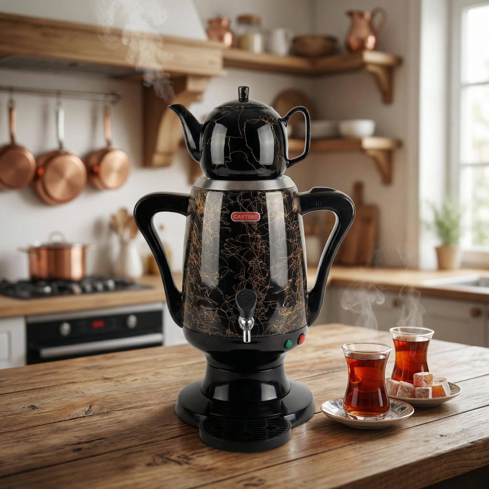 Samowar Semaver 3,5 l zaparzacz do herbaty ze stali nierdzewnej z czarnym dzbankiem ceramicznym/elektrycznym samowar o nowoczesnym wzornictwie