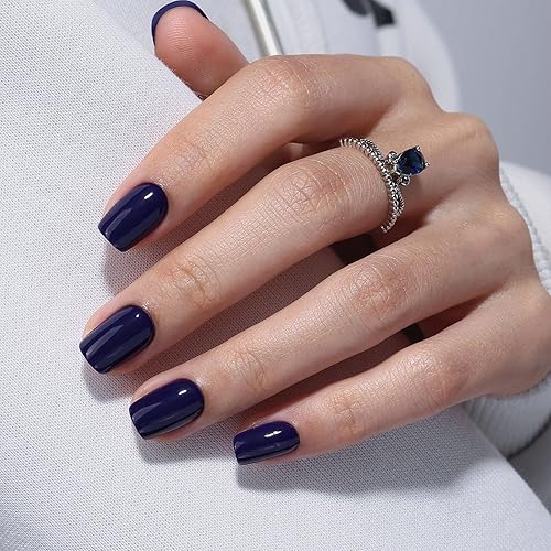 Electric Navy Blue Press On Nails Square - GJZEZ Soft