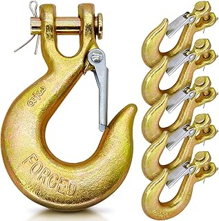 6PCS 3/8'' Heavy Duty Clevis Slip Hook with Safety Latch, Grade 70 Forged Steel Tow Chain Clevis Grab Hooks,Grade for Trailer Truck Transport Tow Chain Hook,18,000 Lbs Capacity