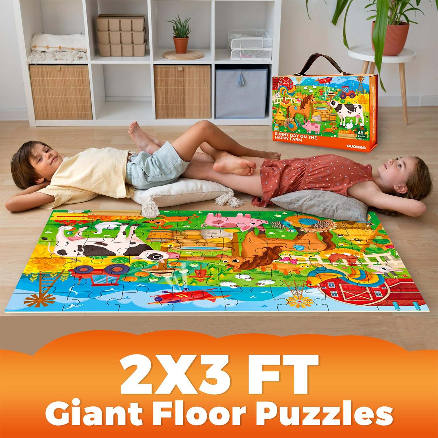 QUOKKA Puzzle gigante per bambini dai 3 ai 5 anni – 48 pezzi puzzle fattoria extra spessa 60 x 90 cm da 3 a 5 anni I attività educativa per ragazzi e ragazze I scatola premium con manico robusto
