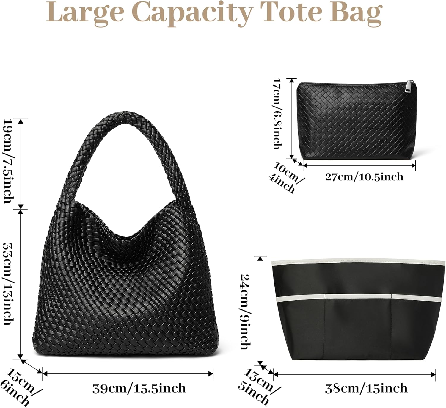 DAILANDO Fashion Woven Tote Bag for Women, Large Capacity Designer Shoulder Weave Hobo Purse - Image 6