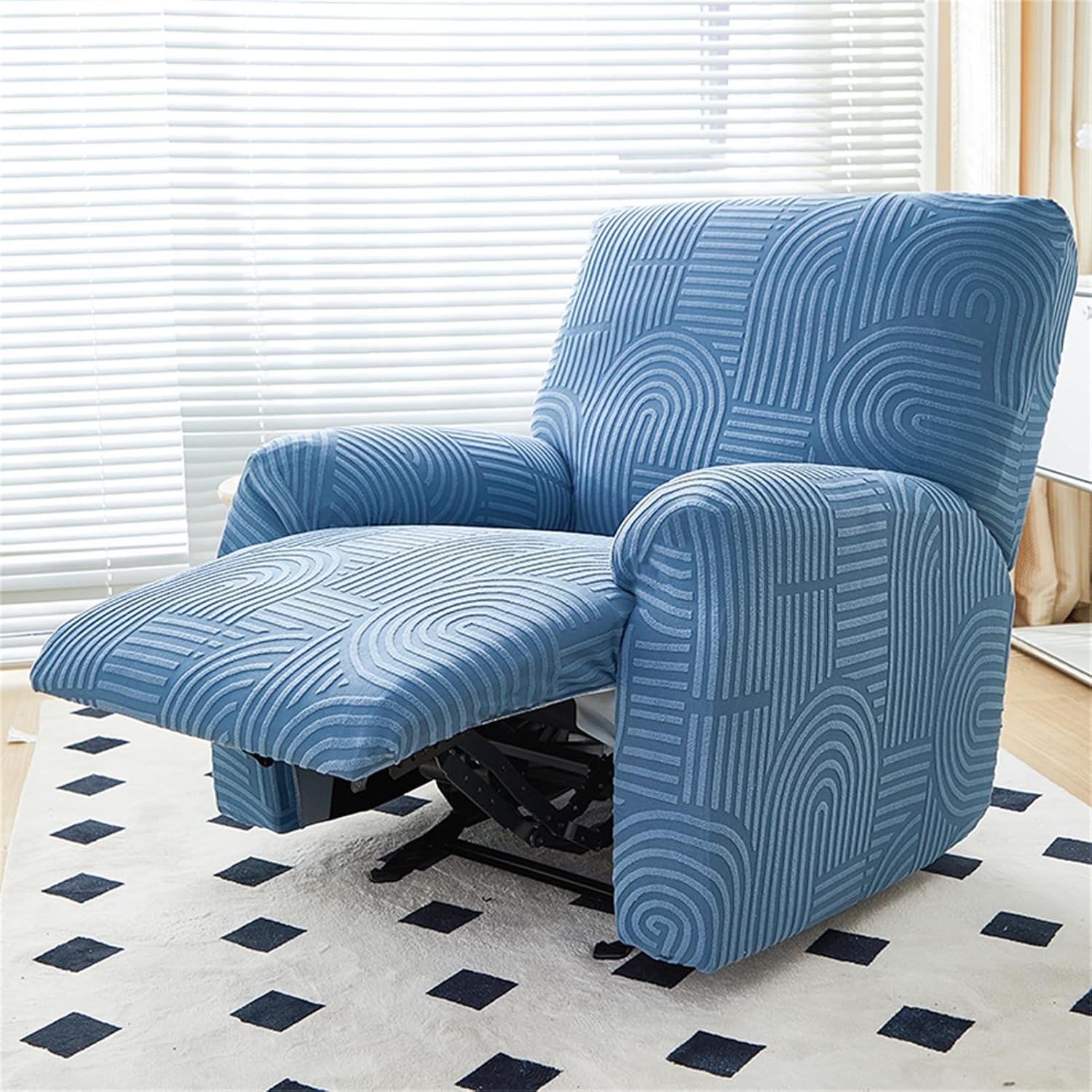 Stretch Recliner Chair Cover 4 Pieces Recliner Armchair Slipcovers for Recliner Washable Furniture Protector for Living Room (Navy Blue)