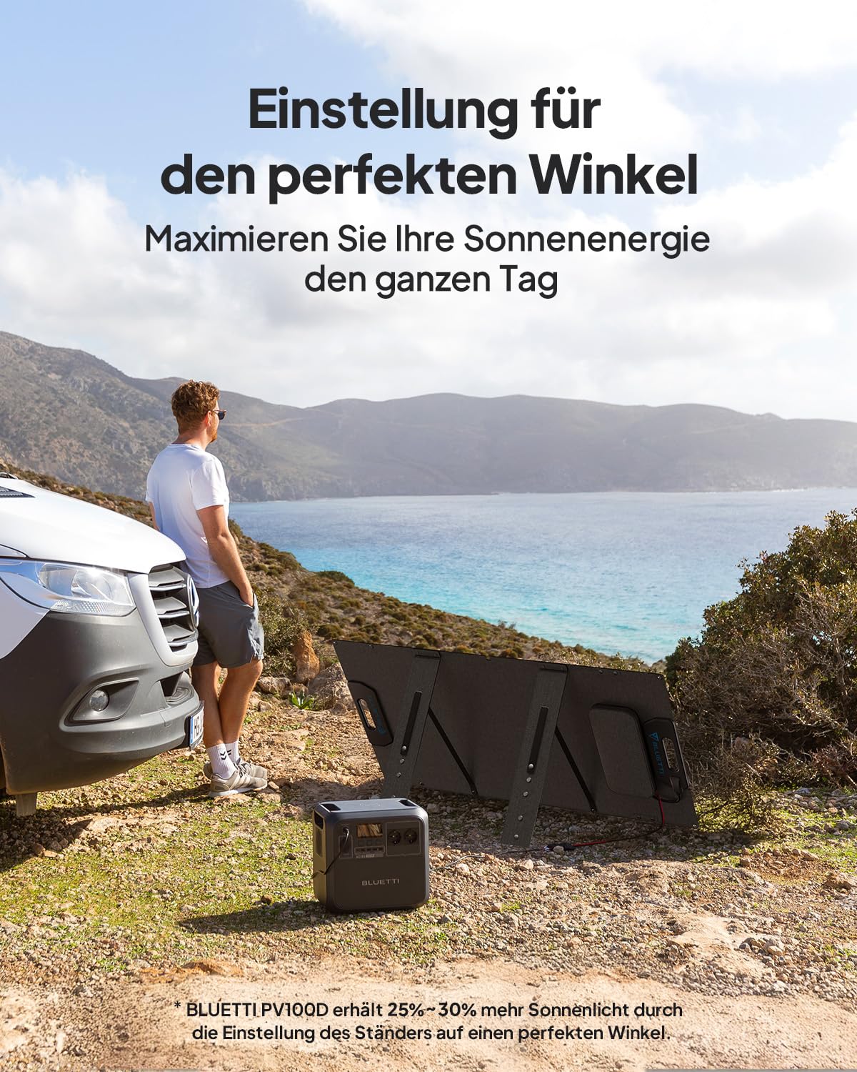 BLUETTI 100W Solar Panel, 100W für Tragbare Powerstation EB3A AC2A AC50B AC70 AC180 AC200L AC300, Faltbar Solarmodul mit Verstellbaren Ständern für RV, Camping, Garten